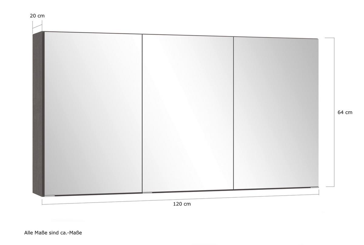 Spiegelschrank Arosa 3 Spiegeltüren 120x64 cm - Graphitfarben, MODERN, Glas/Holzwerkstoff (120/64/20cm) - Held