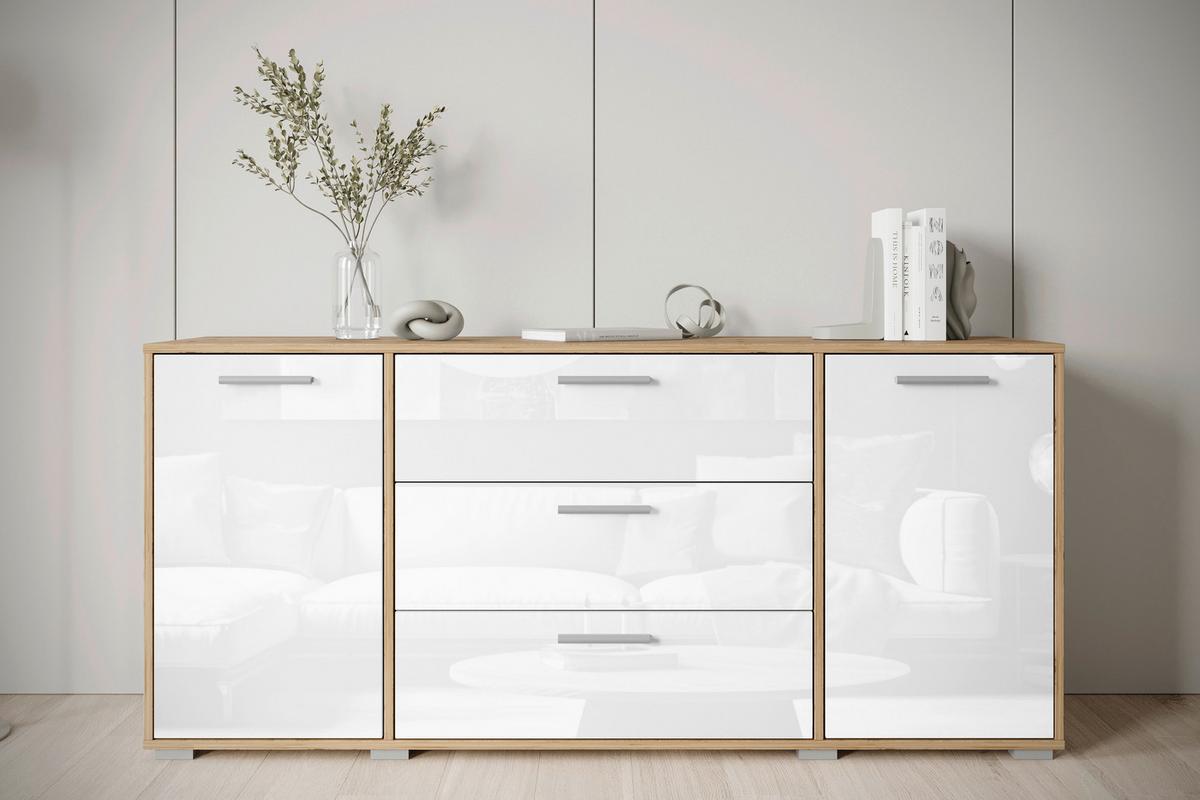 Sideboard 150cm Bogota Xl Grau - Weiß Hochglanz/Eiche Wotan, Basics, Holzwerkstoff (150/68/40cm) - MID.YOU