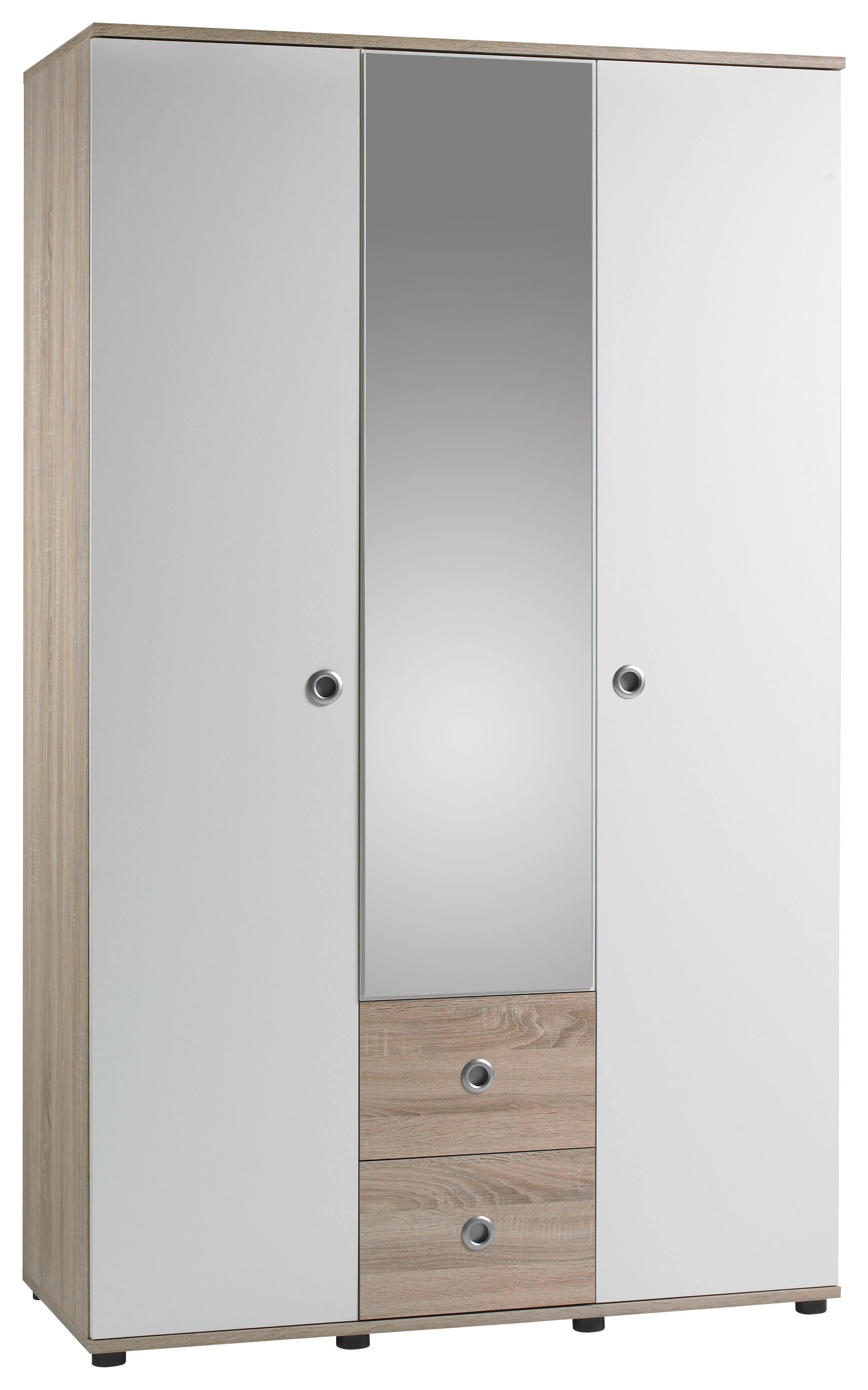 Kombischrank Wiki 115cm Eiche Dekor/weiß - Weiß/Sonoma Eiche, KONVENTIONELL, Glas/Holzwerkstoff (115/190/52cm)