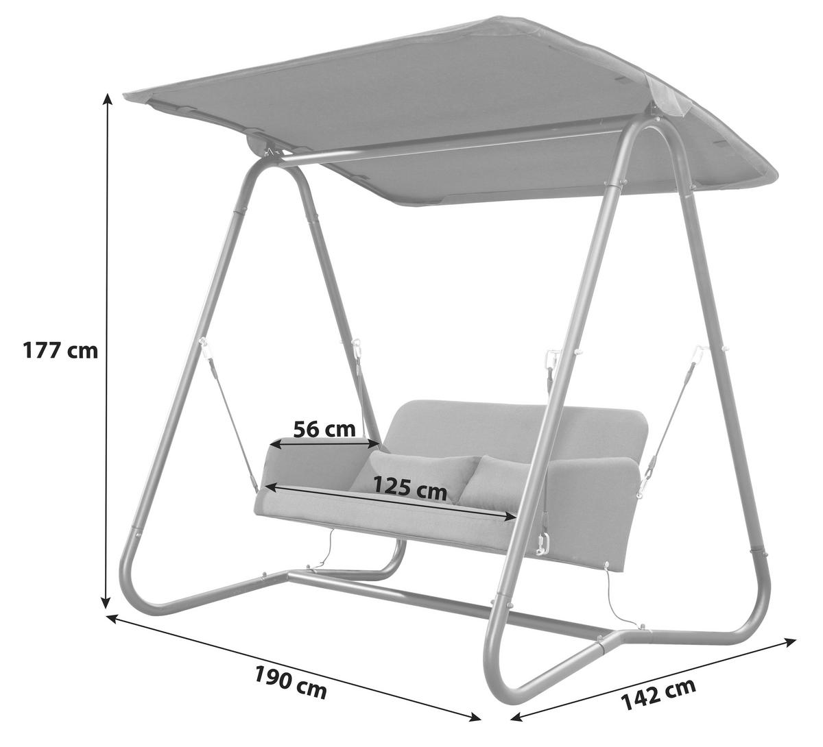 Hollywoodschaukel Mit Sonnendach Sun Acamp 2 Pers. - Anthrazit, Basics, Textil/Metall (190/142/177cm) - Acamp