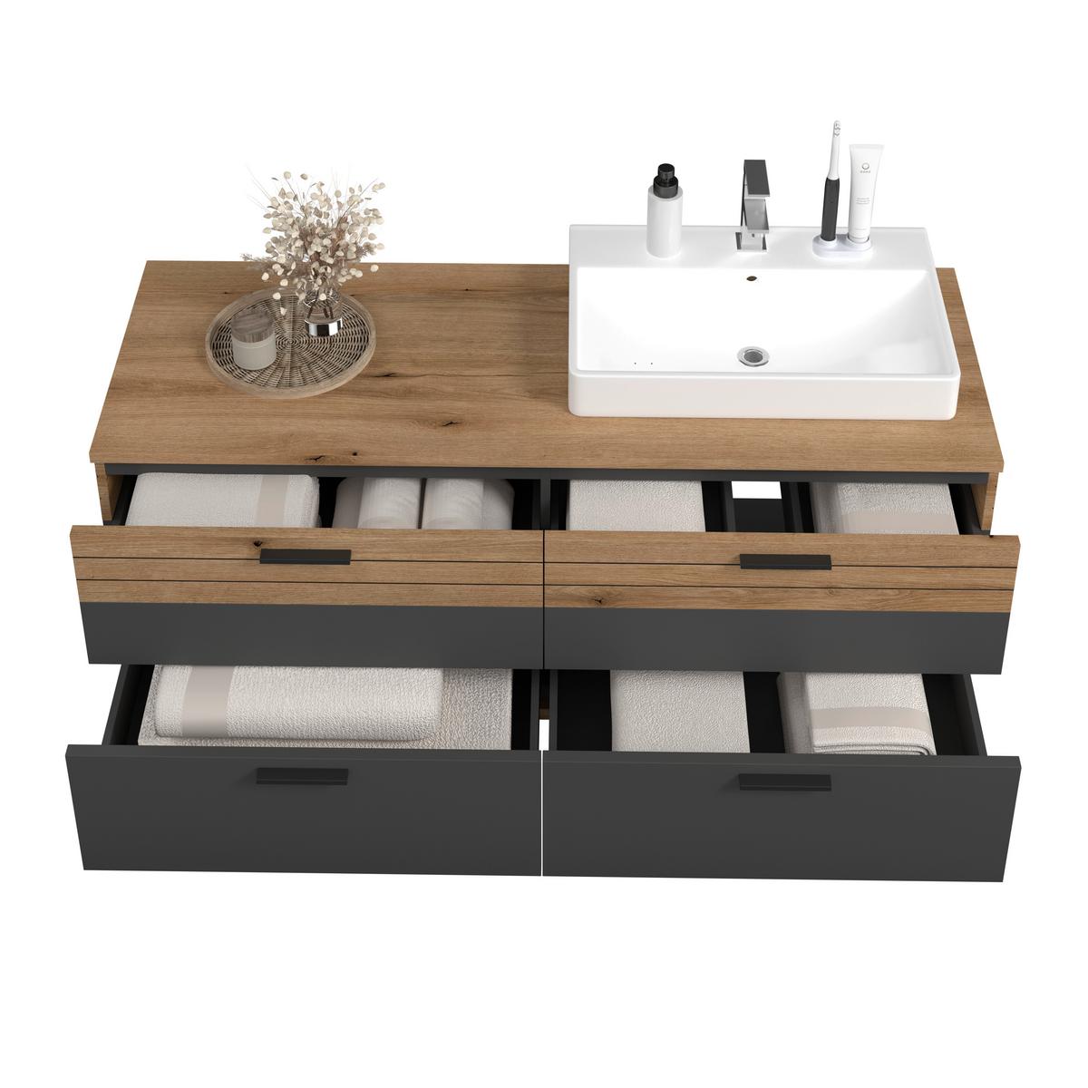 Waschbeckenunterschrank Cotia Cotlu B: 57 cm Anthrazit - Eichefarben/Anthrazit, MODERN, Keramik/Holzwerkstoff (140/57/48cm) - James Wood