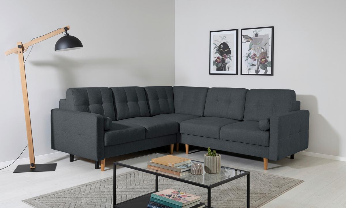 Ecksofa Noret Dunkelblau S: 242x242 Cm - Beige/Buchefarben, Design, Textil (242/242cm) - MID.YOU