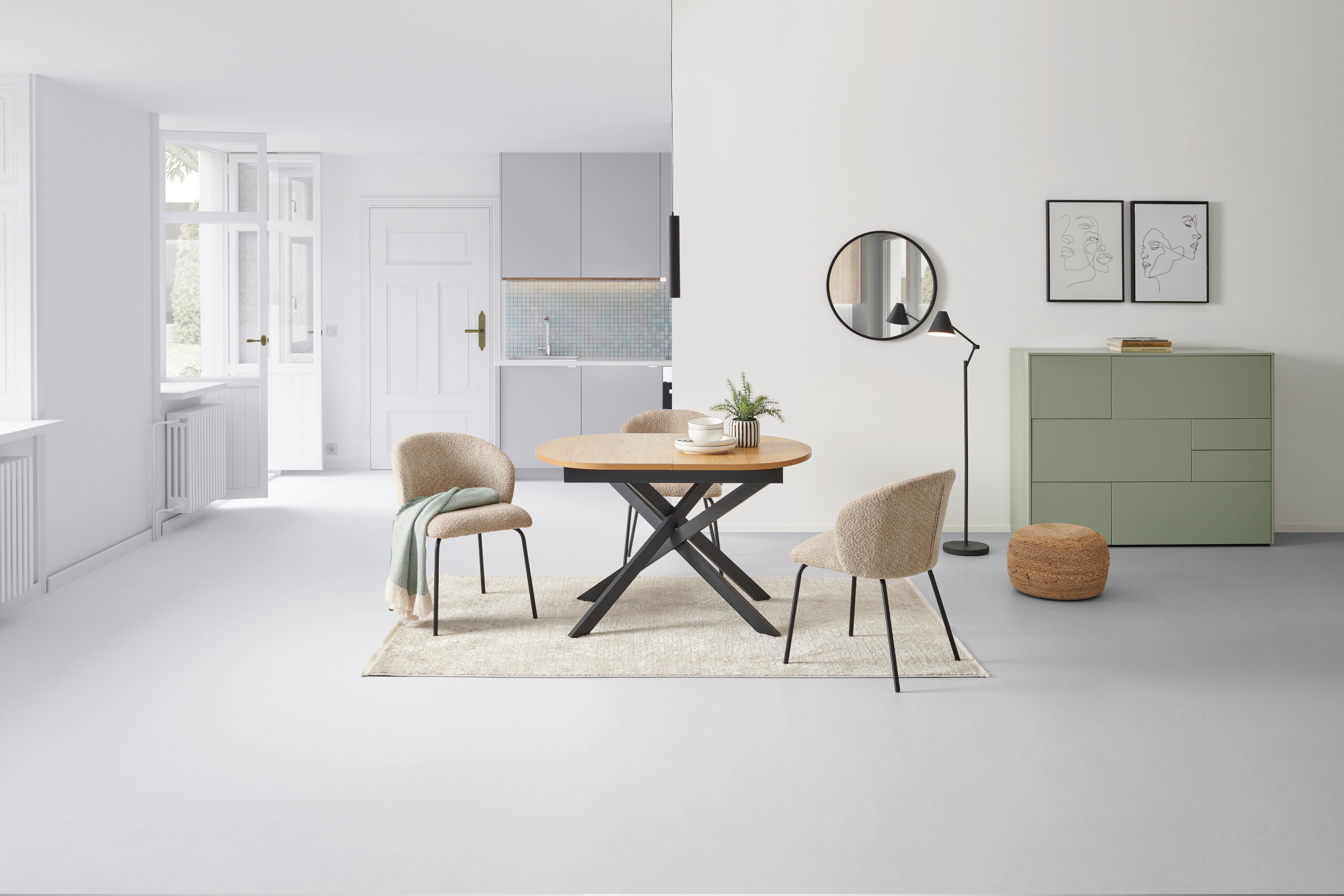 Ausziehtisch Paulo 120 Az 120-160x75x90 cm Eichefarben - Eichefarben/Schwarz, KONVENTIONELL, Holzwerkstoff/Metall (120-160/75/90cm) - MID.YOU