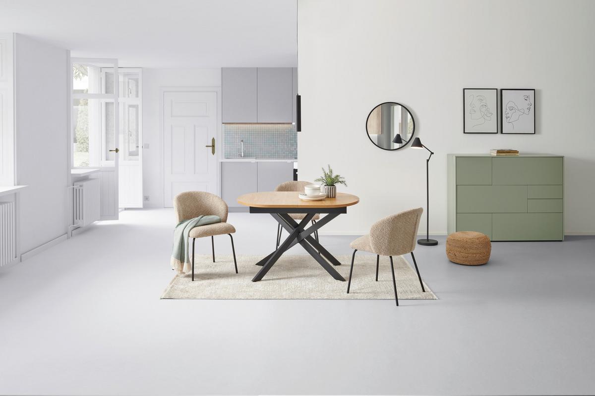 Ausziehtisch Paulo 120 Az 120-160x75x90 cm Eichefarben - Eichefarben/Schwarz, KONVENTIONELL, Holzwerkstoff/Metall (120-160/75/90cm) - MID.YOU