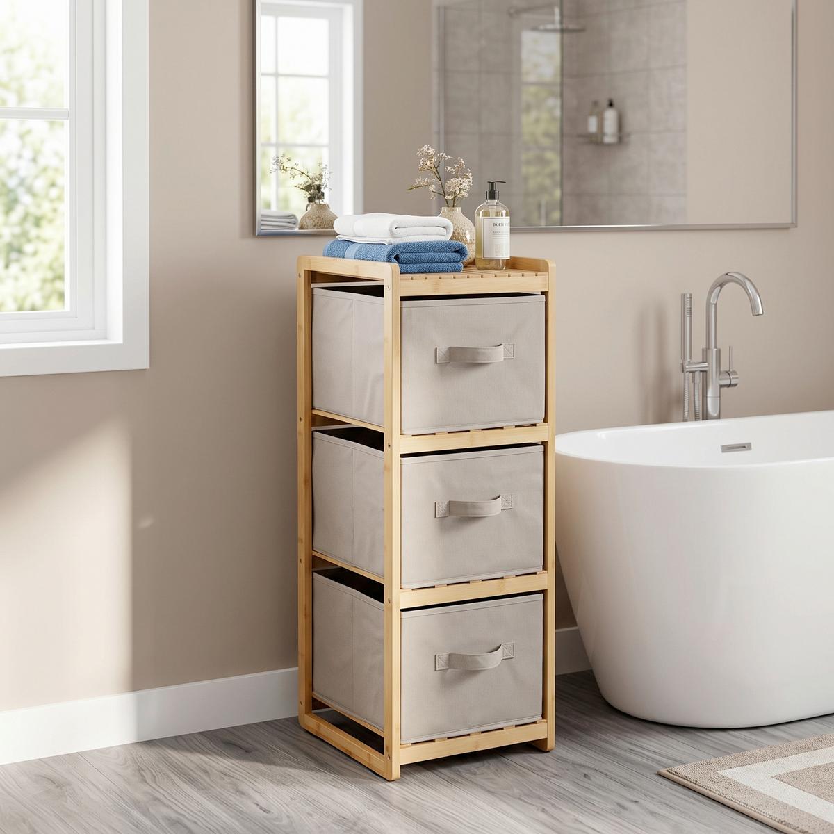 REGAL Bambus/Weiß B: 29,5cm - Naturfarben/Weiß, Basics, Naturmaterialien/Textil (29,5/87/33,5cm) - Kesper