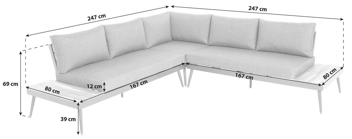 Terasová sedací souprava MANOCA - šedá/barvy hliníku, Moderní, kov/dřevo (247/247cm) - Beldano