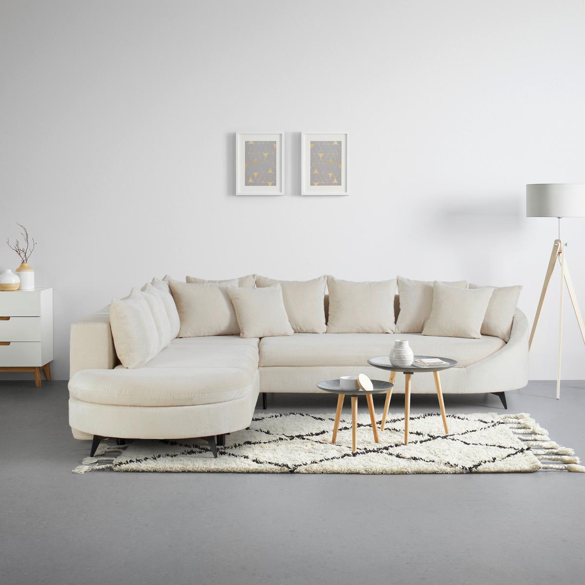 Rohová sedačka AXEL, levá, krémová žinylka - černá/krémová, Moderní, kov/textil (250/291cm) - Mömax