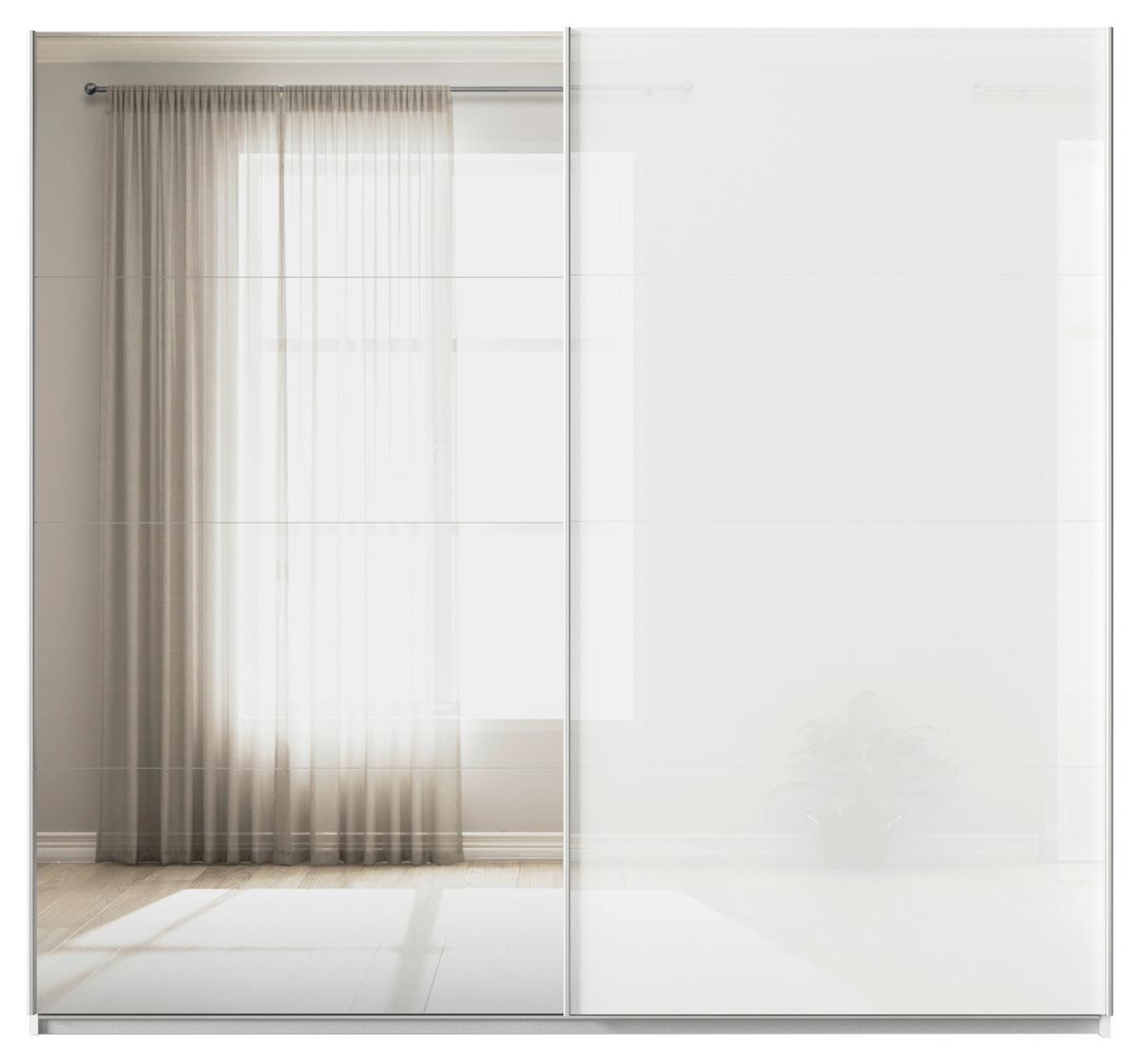Tolóajtós Szekrény Feldkirch 225/210 Cm - ezüst/magasfényű fehér, Modern, faalapú anyag/Üveg (225/210/62cm)