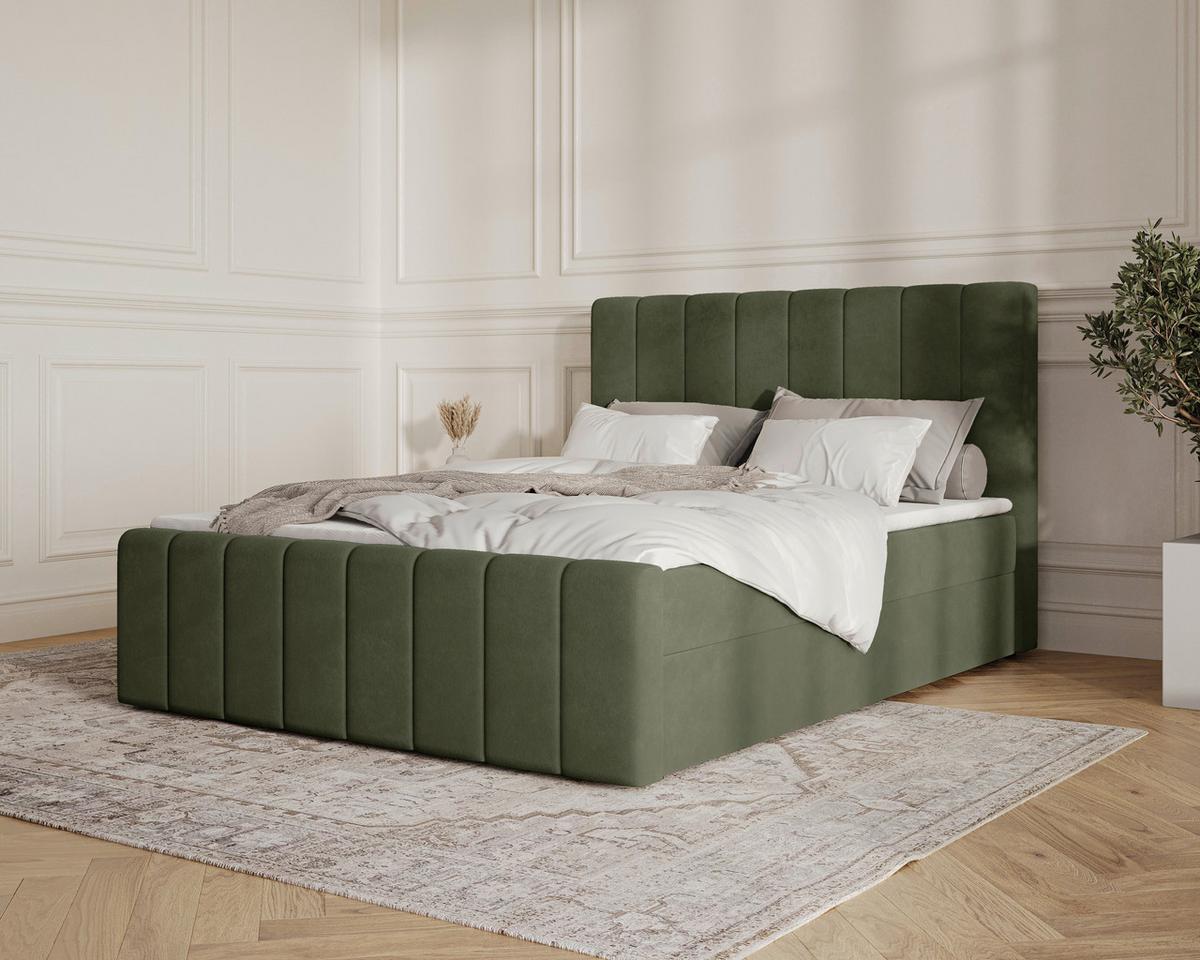 Boxbett Lila mit Topper 160x200 - Schwarz/Olivgrün, MODERN, Holz/Kunststoff (160/200cm) - Livetastic