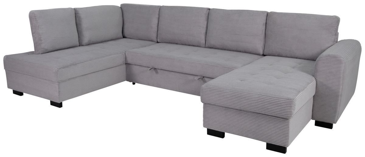 Souprava U MALTE, levá, světle šedý manšestr - černá/světle šedá, Moderní, textil/plast (178/305/155cm) - Based