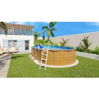 Pool-Set Steely De Luxe Wood 3-teilig, Laufruhige Pumpe - Hellbraun/Hellblau, Basics, Metall (635/390/120cm)