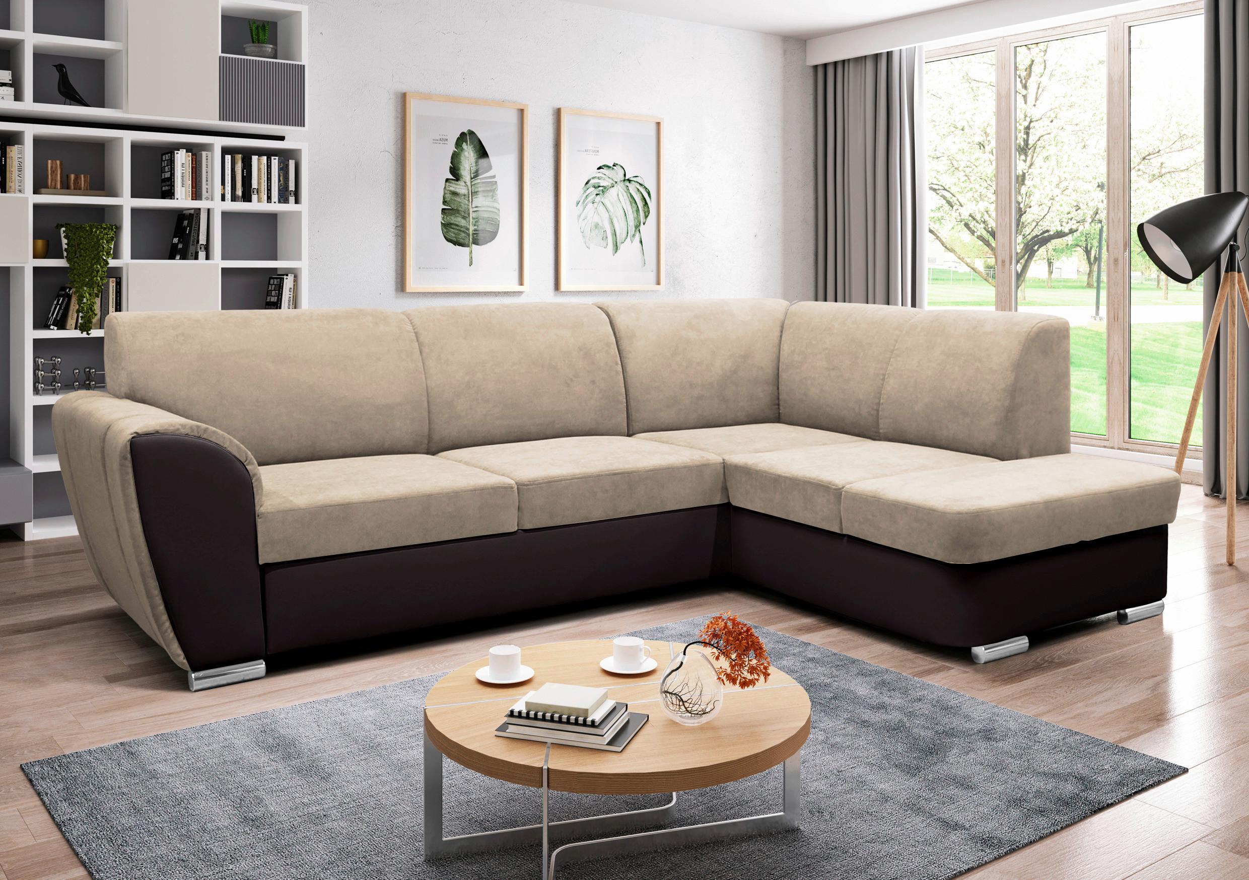Ecksofa Mit Bettkasten Doris Rücken Echt Braun/beige - Dunkelbraun/Beige, Design, Textil (255/196cm) - MID.YOU