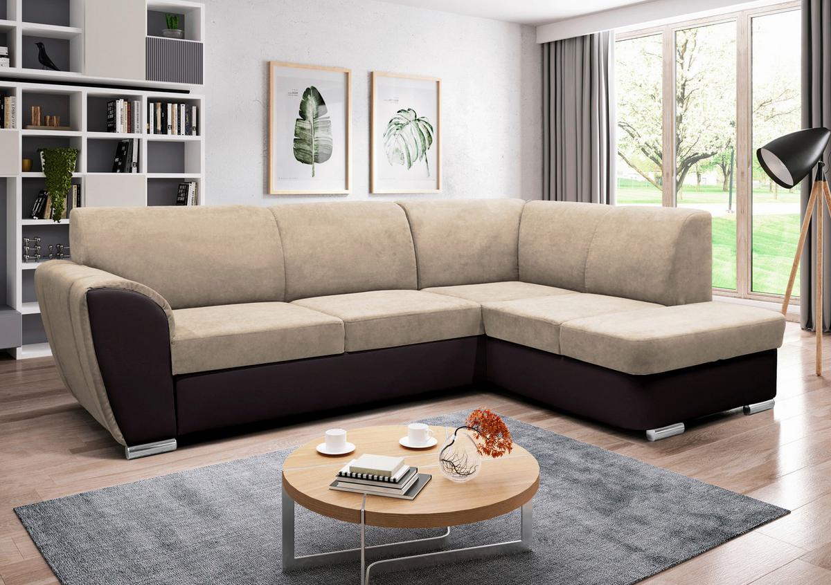 Ecksofa mit Bettkasten Doris Rücken Echt Braun/Beige - Dunkelbraun/Beige, Design, Textil (255/196cm) - MID.YOU