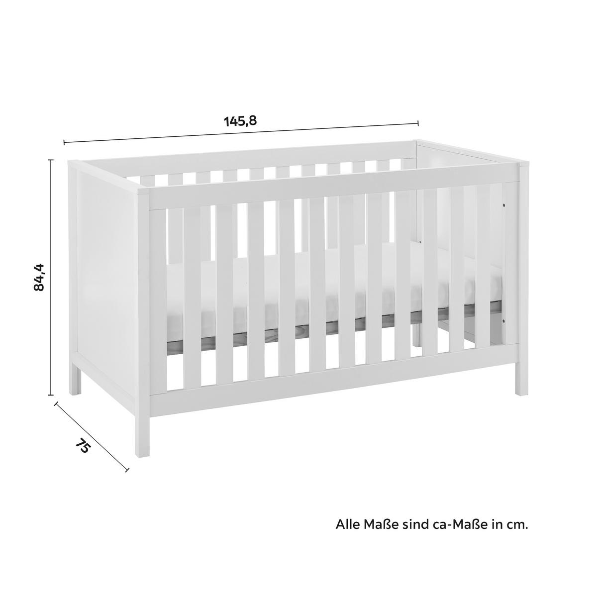 Dětská postýlka MARIA - bílá, Moderní (145,8/75/84,4cm) - Bessagi Kids