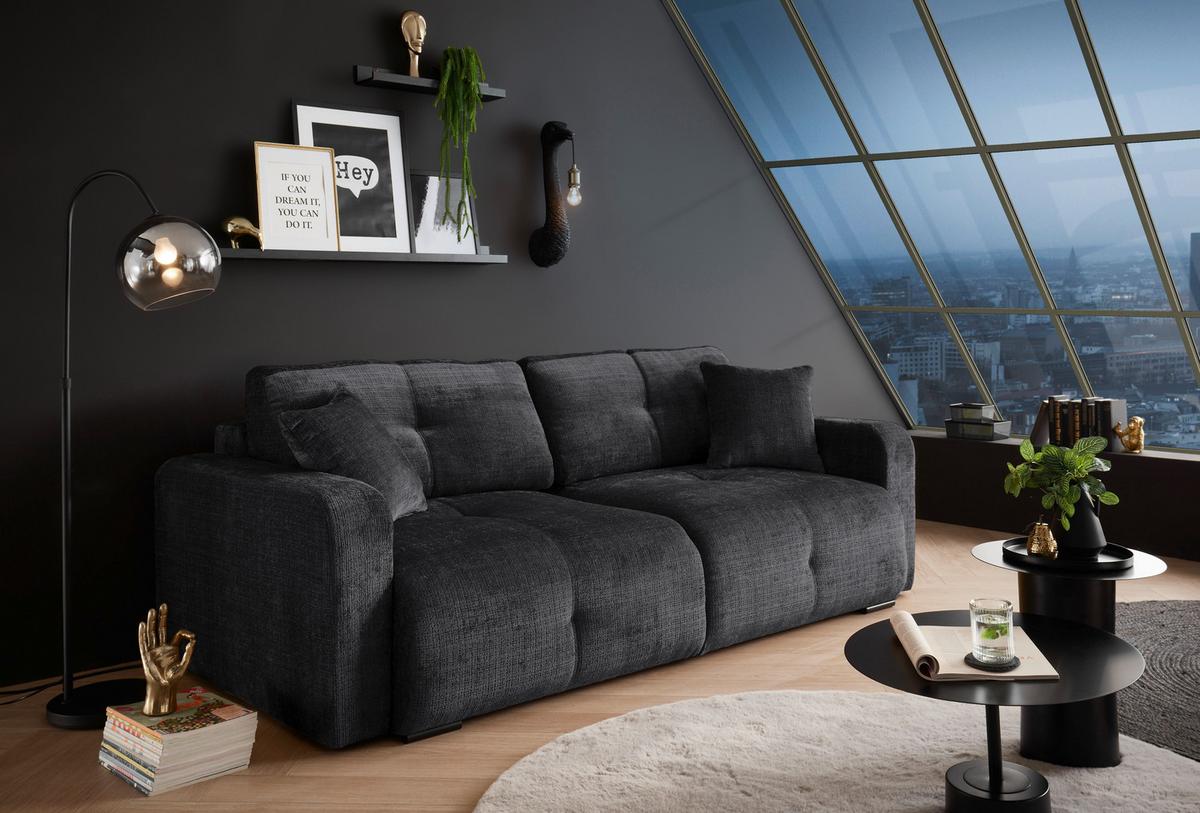 Schlafsofa Bullet Schwarz B: 235 Cm - Schwarz, KONVENTIONELL, Textil (235/88/120cm) - MID.YOU