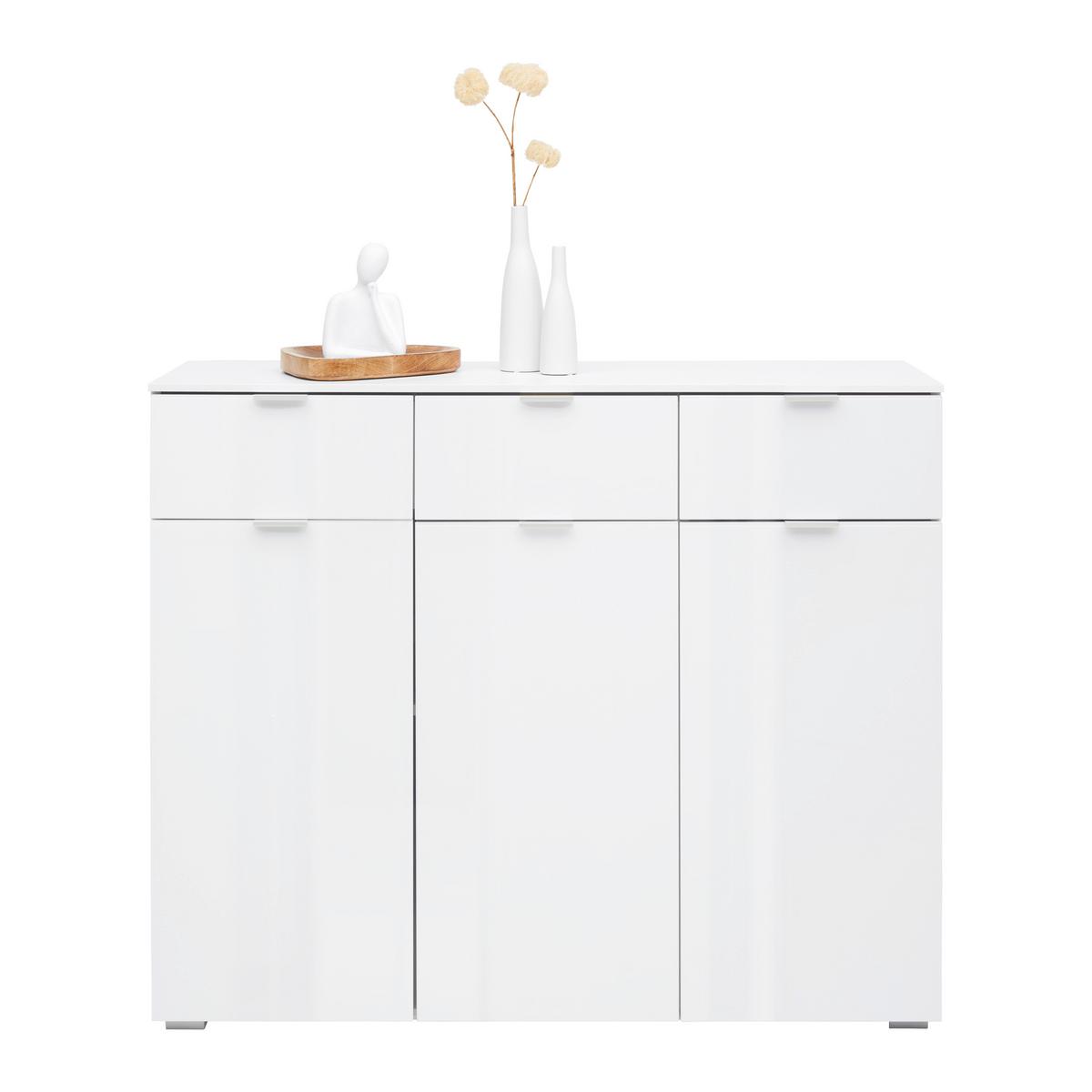 Komoda FIFTY - biela/chrómová, Konventionell, kov/kompozitné drevo (120/100/42cm) - Premium Living