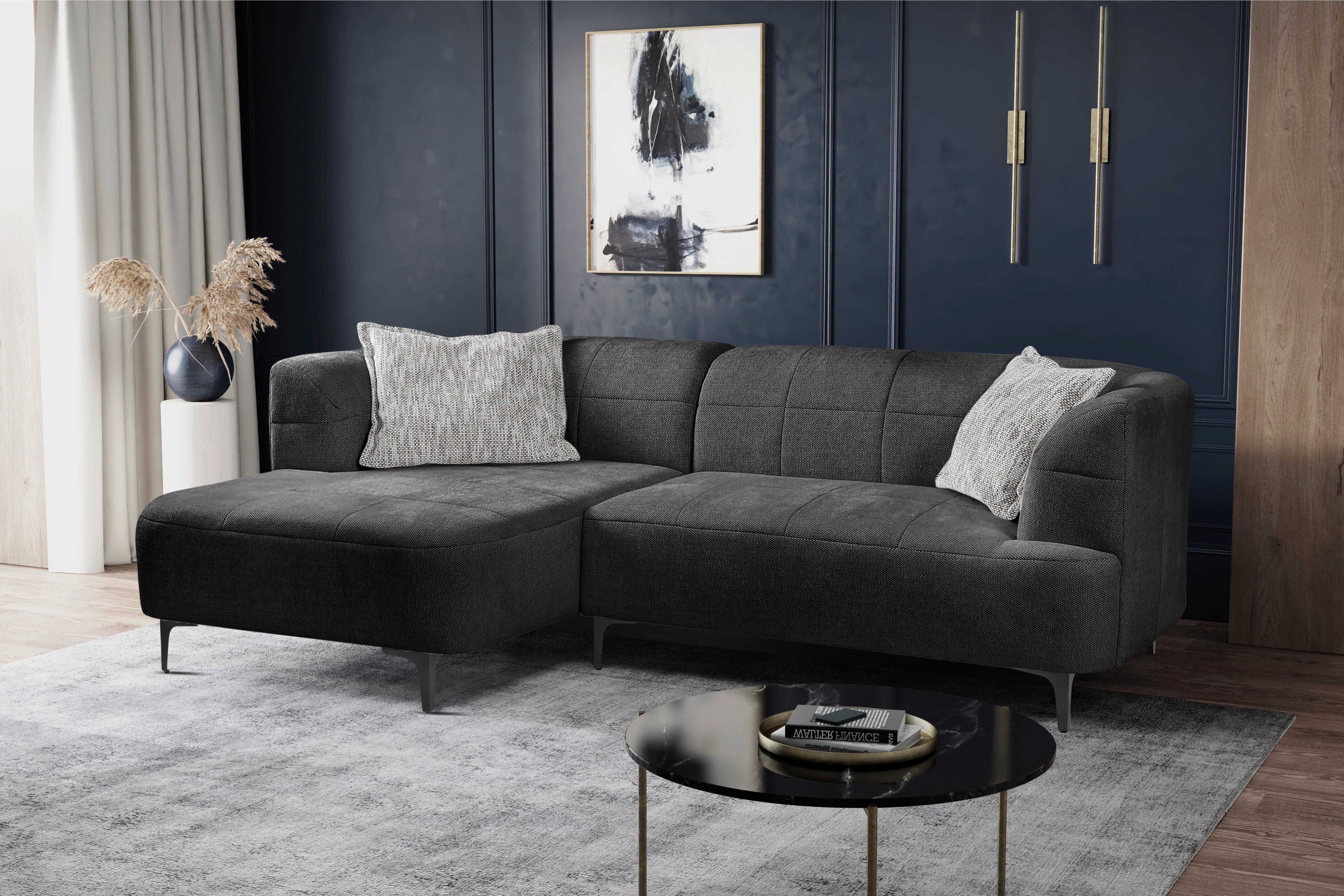 Ecksofa Lou Dunkelgrün/Schwarz, 247 cm - Dunkelgrün/Schwarz, Design, Textil (158/247cm) - MID.YOU