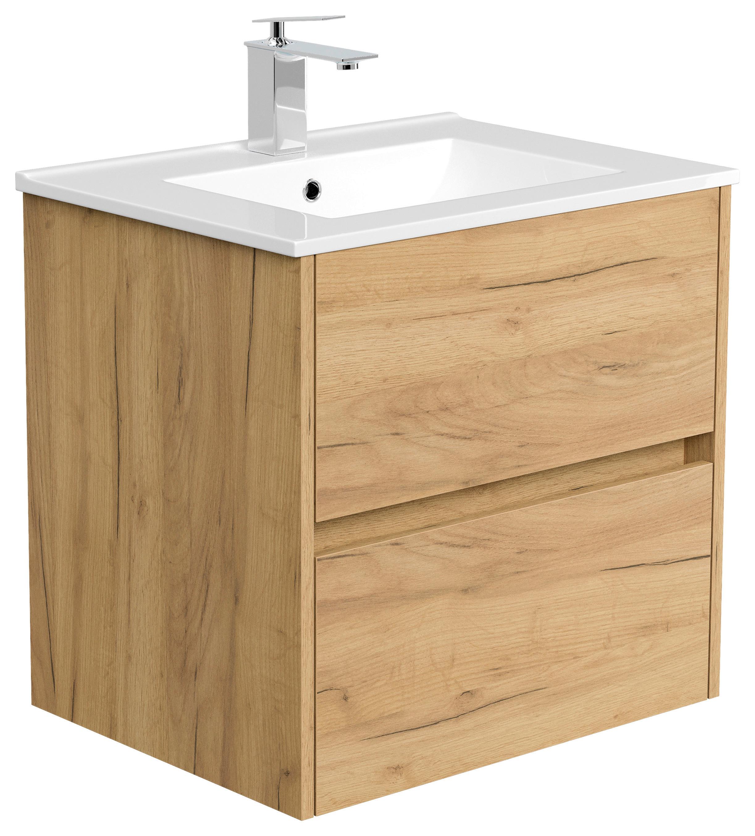 Waschtischkombi Limes Eiche Dekor B: B: 61,5cm - Eichefarben/Weiß, MODERN, Keramik/Holzwerkstoff (61,5/58,5/46,5cm) - MID.YOU