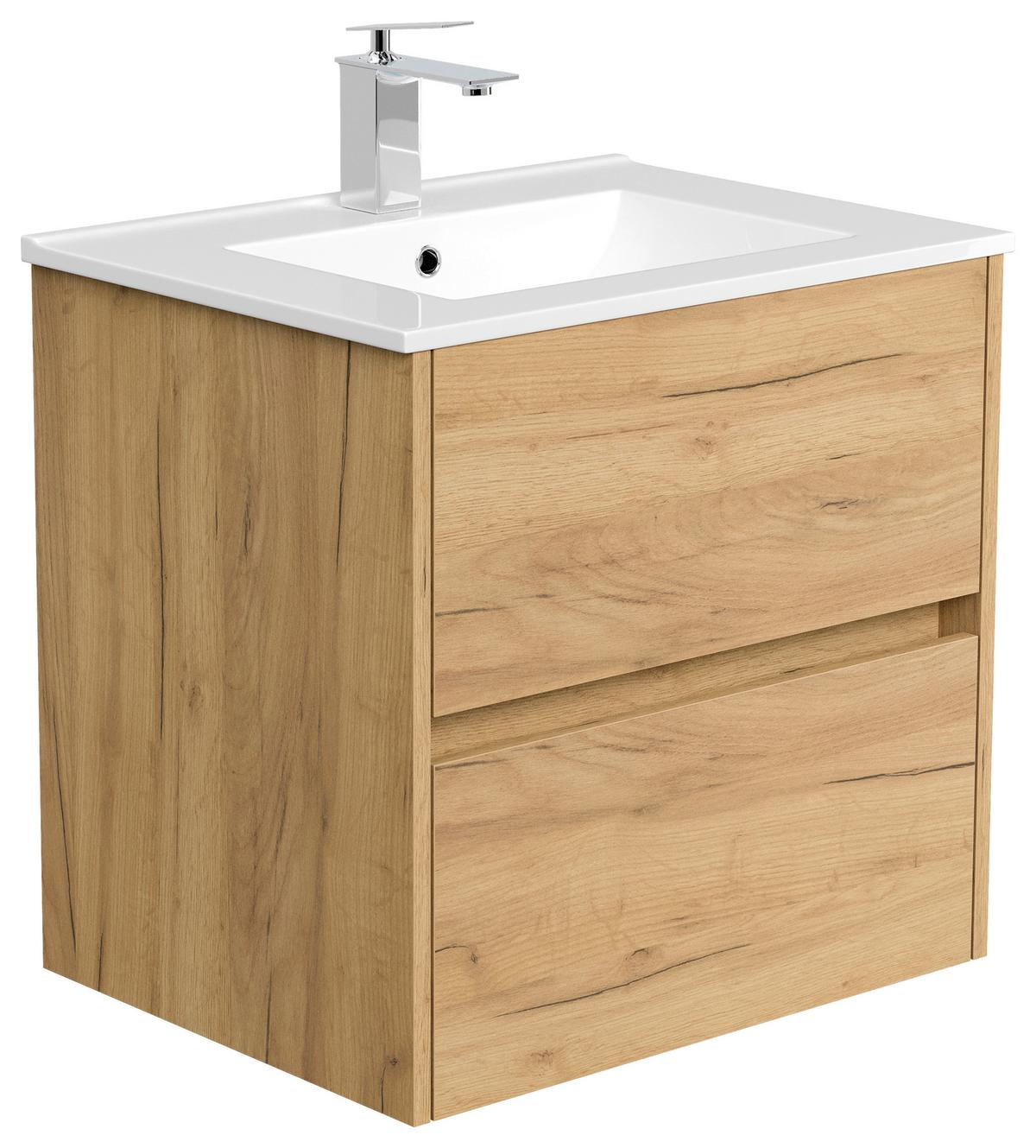 Waschtischkombi Limes Eiche Dekor B: B: 61,5cm - Eichefarben/Weiß, MODERN, Keramik/Holzwerkstoff (61,5/58,5/46,5cm) - MID.YOU