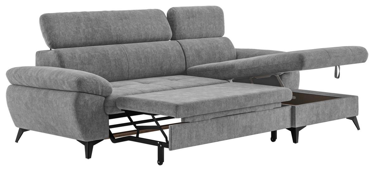 Ecksofa mit Bettkasten Hudson 261x166 cm Grau - Schwarz/Grau, Textil (261/166cm) - MID.YOU