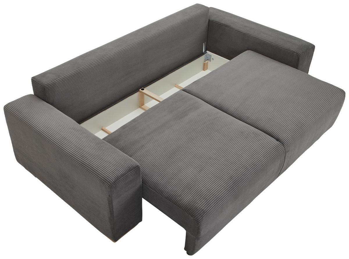 Schlafsofa Vouge Grau Bettkasten, B: 255 Cm - Buchefarben/Schwarz, KONVENTIONELL, Textil (255/86/123cm) - Livetastic