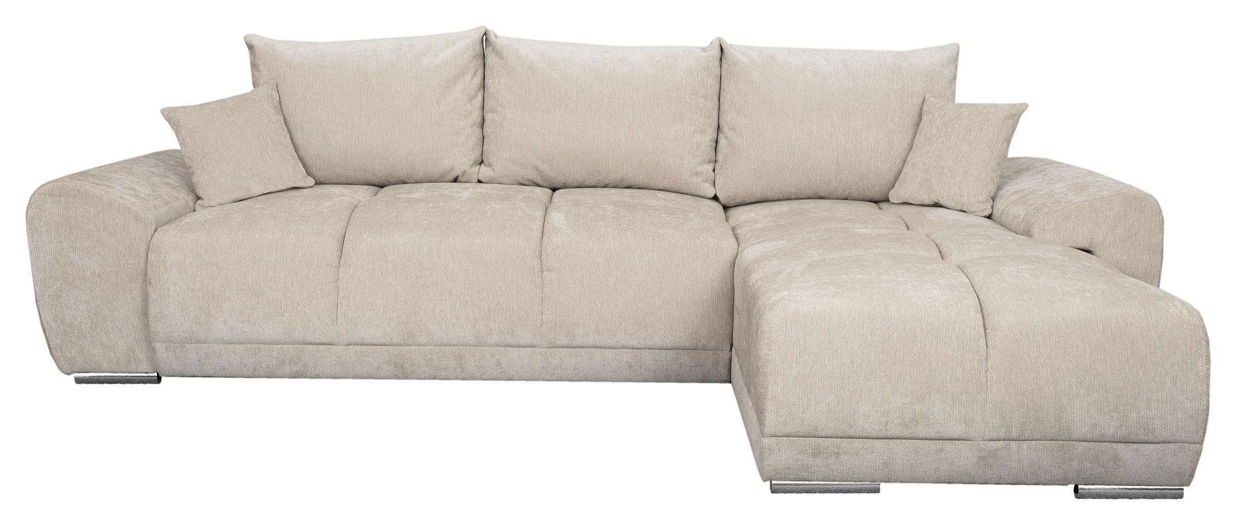 ECKSCHLAFSOFA Ramon, Creme S: 196x182 cm - Chromfarben/Beige, Trend, Textil (296/182cm)
