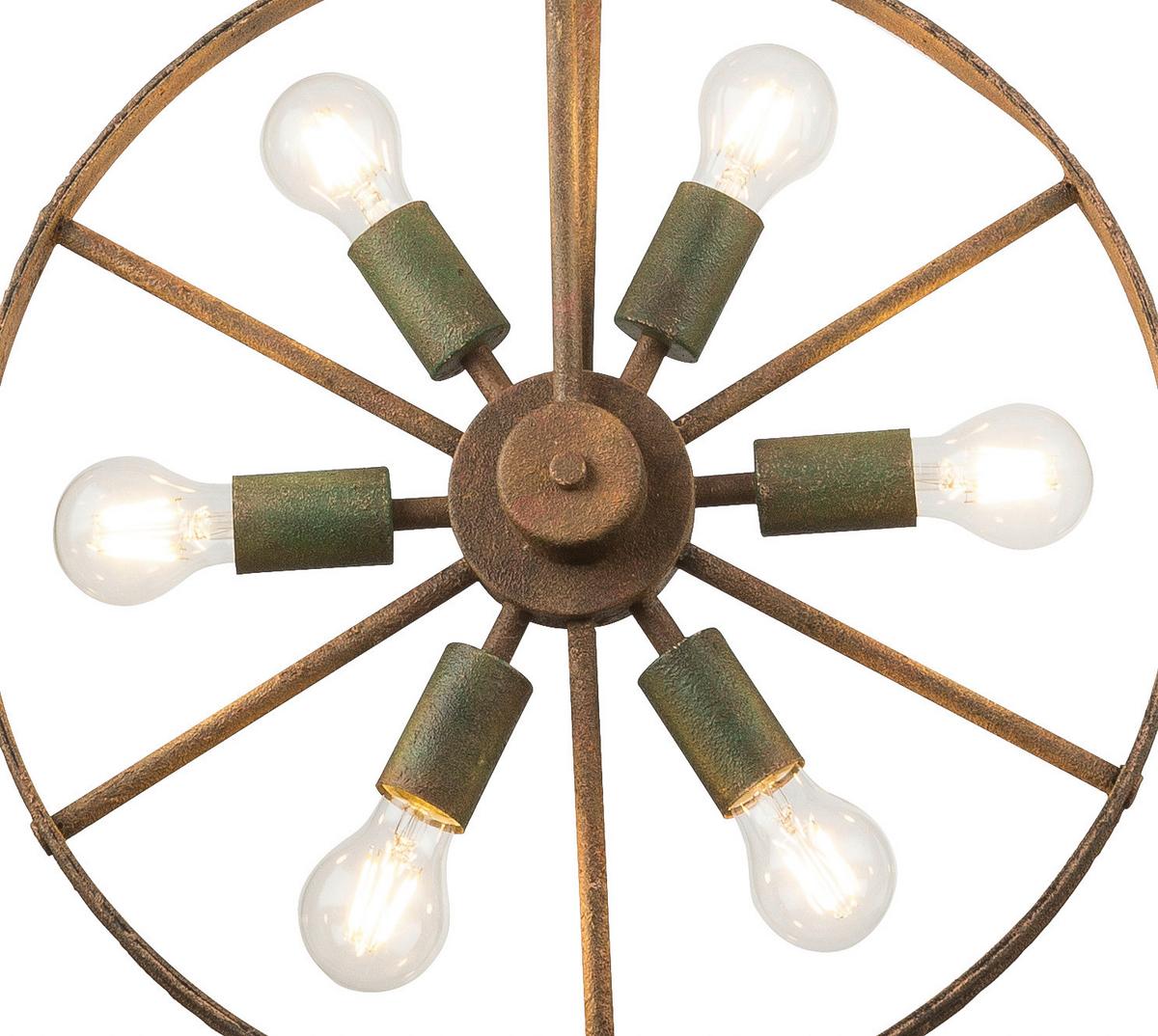 Hängeleuchte Maja H: 133 Cm 6-Flammig Im Wagenrad-Design - Rostfarben/Grün, ROMANTIK / LANDHAUS, Metall (50/133cm) - Globo