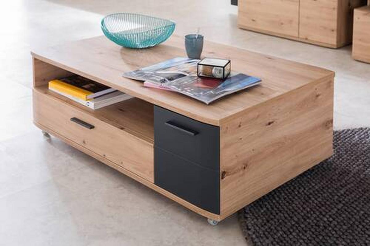 Couchtisch Cortona Mit Rollen Anthrazit/eichefarben - Eichefarben/Anthrazit, Design, Holzwerkstoff (115/70/42cm) - Livetastic