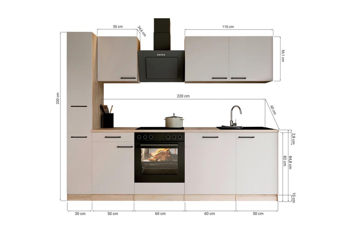KÜCHENBLOCK Merle, Kaschmir B: 250 cm - Kaschmir/Eichefarben, Trend, Holzwerkstoff (250cm) - Respekta