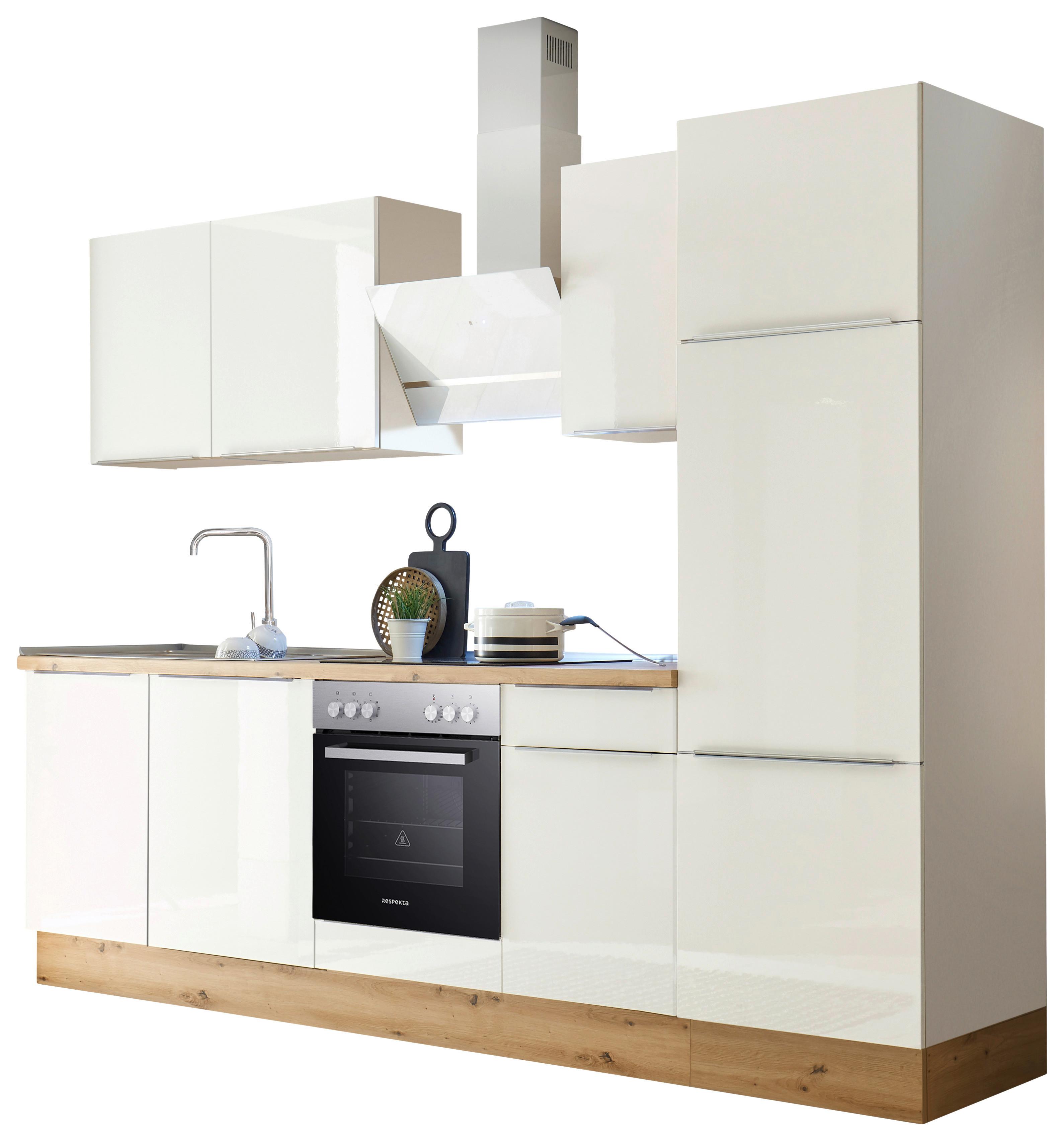 Küchenzeile mit Geräten 280 cm Weiß Hochglanz - Weiß Hochglanz/Weiß, LIFESTYLE, Holzwerkstoff (280cm) - Respekta