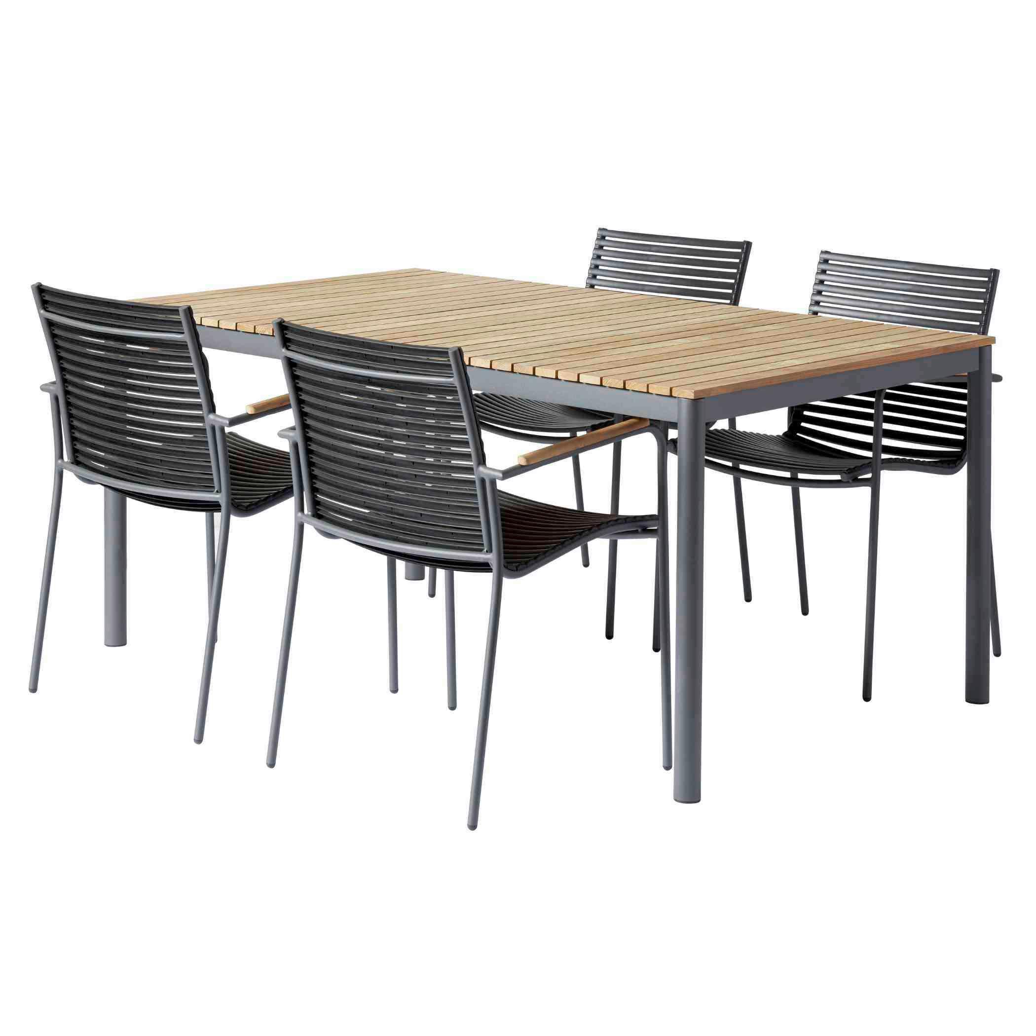 Gartenmöbel Set 5--Teilig. Mood Teakholz/Kunststoff - Anthrazit/Schwarz, Natur, Holz/Kunststoff (60/84/56cm) - Gardenson