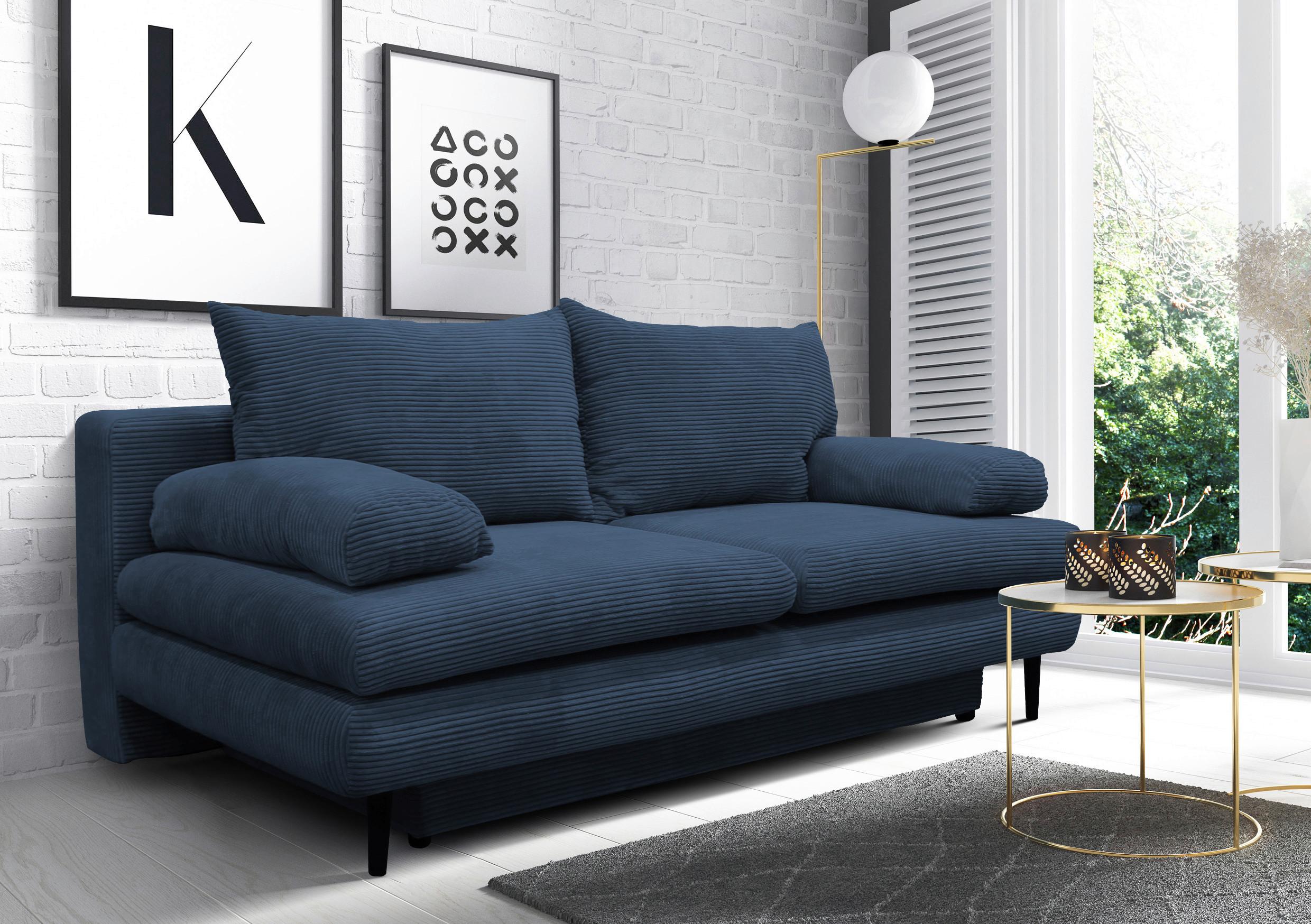 2-sitzer-sofa Mit Schlaffunkt. Fiore Und Bettkasten Blau - Schwarz/Dunkelblau, Design, Textil (202/85/99cm) - P & B
