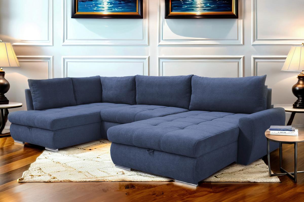 Ecksofa Canion - Chromfarben/Dunkelblau, Design, Textil (173/322/174cm) - Livetastic