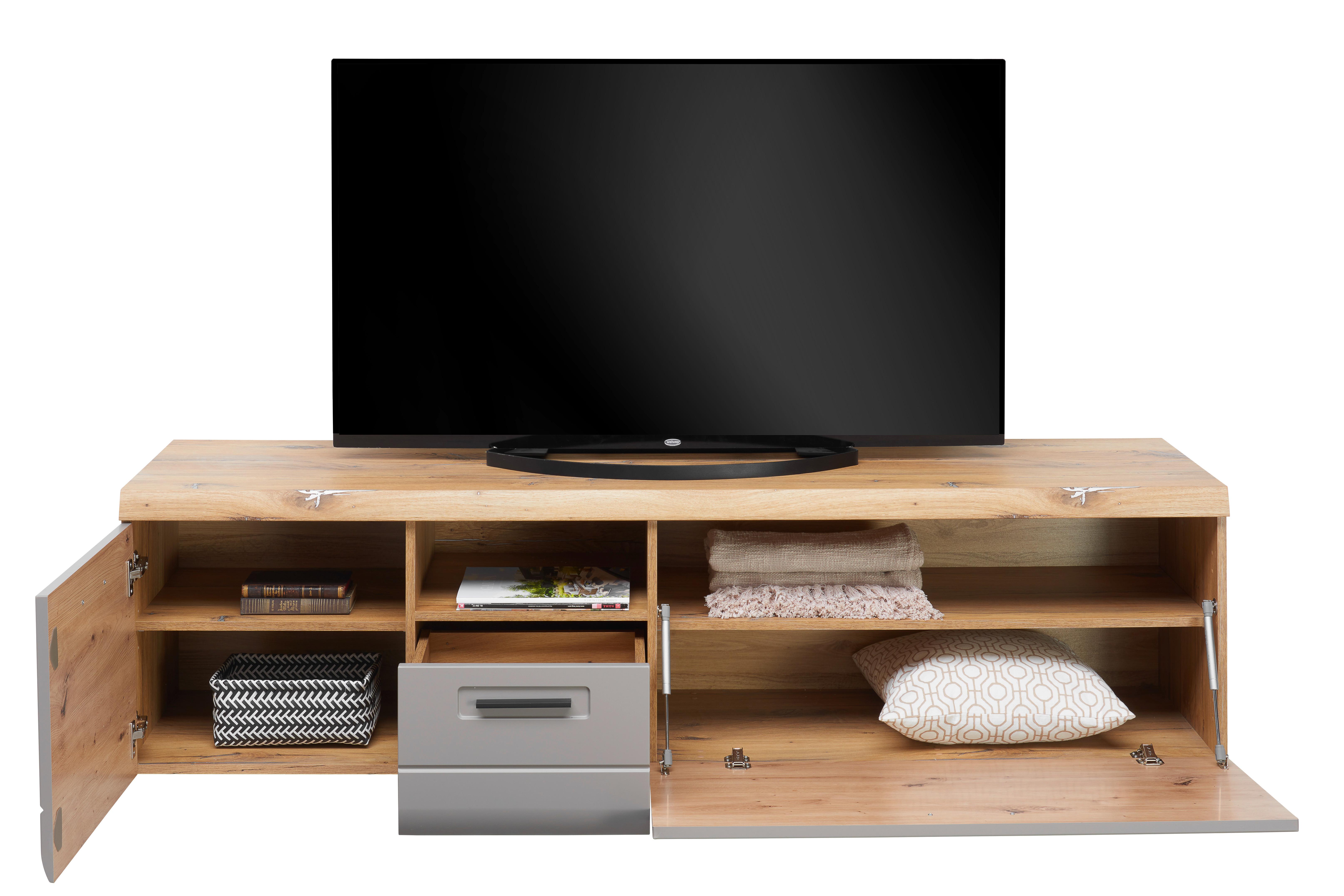 Tv-lowboard Auris B: 190 Cm Basalt / Eiche Dekor - Grau, MODERN, Holzwerkstoff (190/50/50cm) - Luca Bessoni