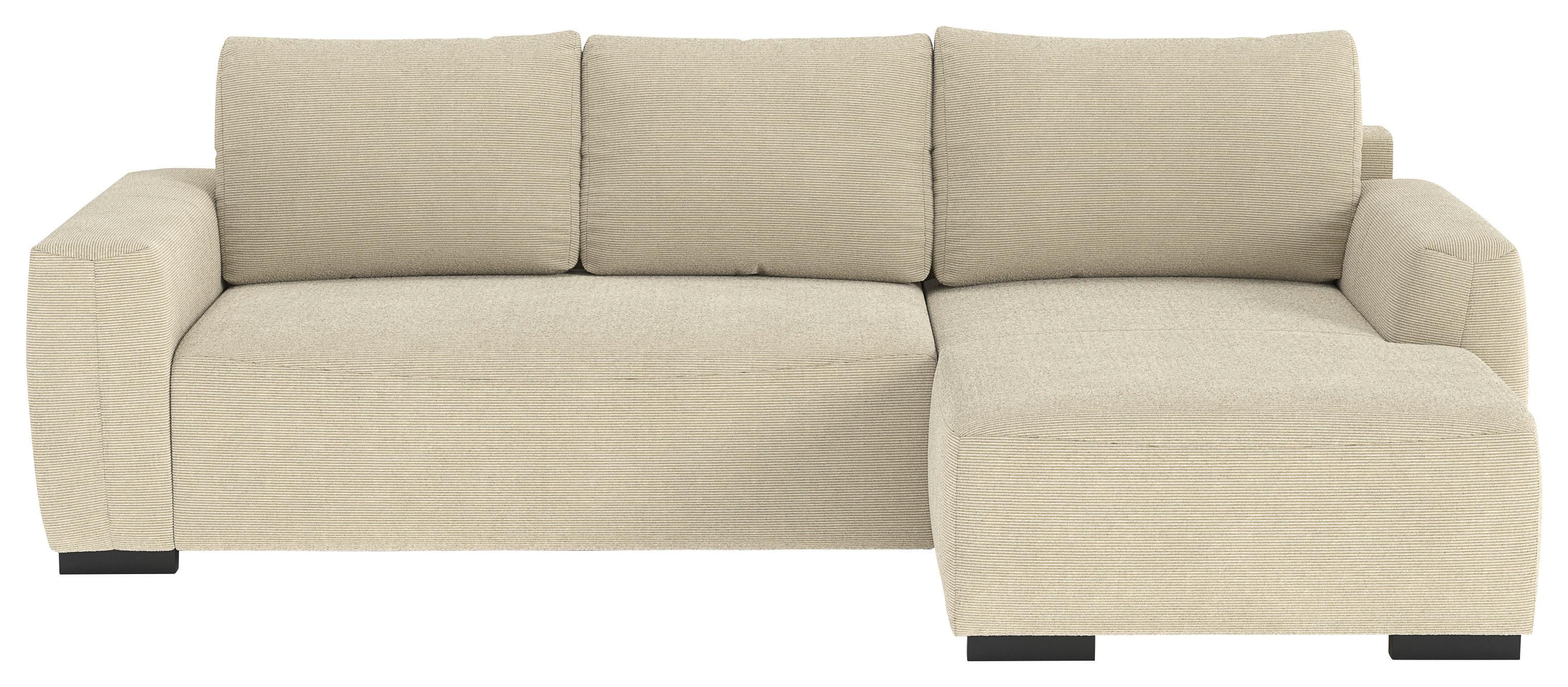 Ecksofa mit Bettfunktion Giro Cord beige, B: 252cm - Beige/Schwarz, Trend, Textil (252/86/170cm)