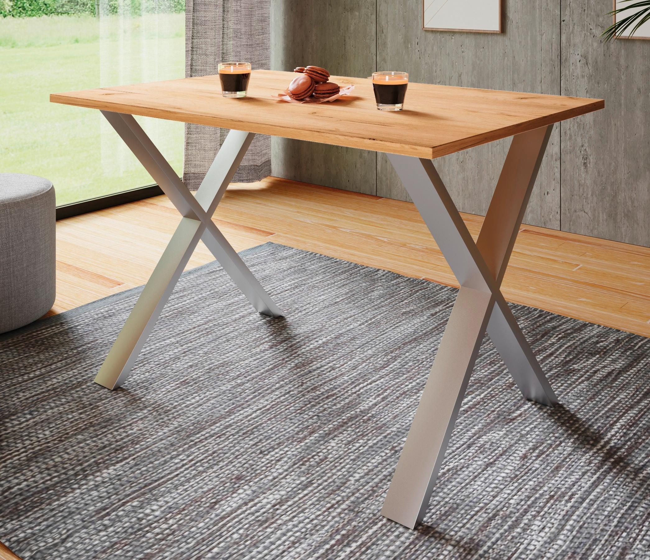 Schreibtisch Lona Silber, Eiche Dekor B: 160 cm - Honigeiche/Silberfarben, Design (140/80/76cm) - MID.YOU