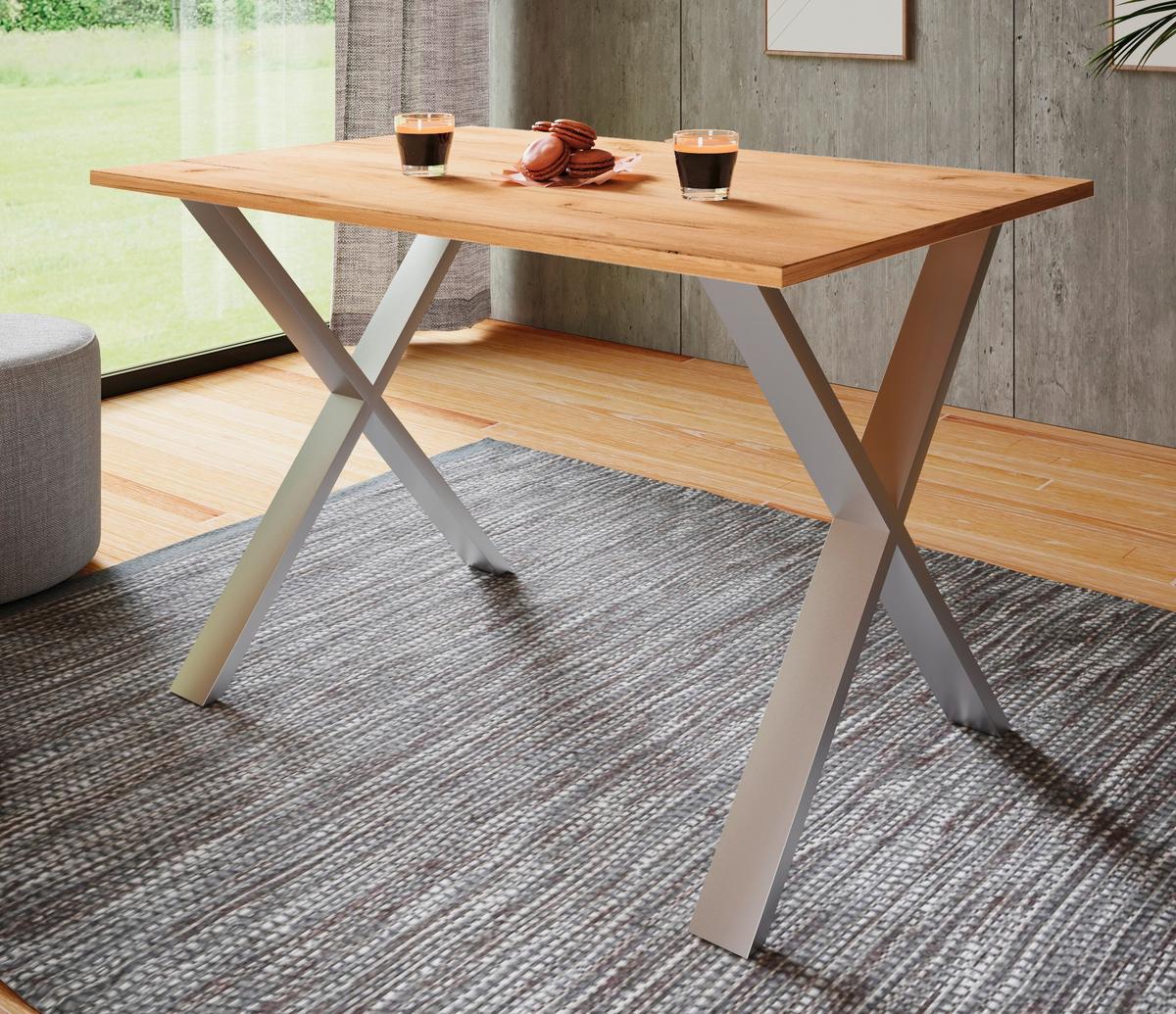 Schreibtisch Lona Silber, Eiche Dekor B: 160 cm - Honigeiche/Silberfarben, Design (140/80/76cm) - MID.YOU