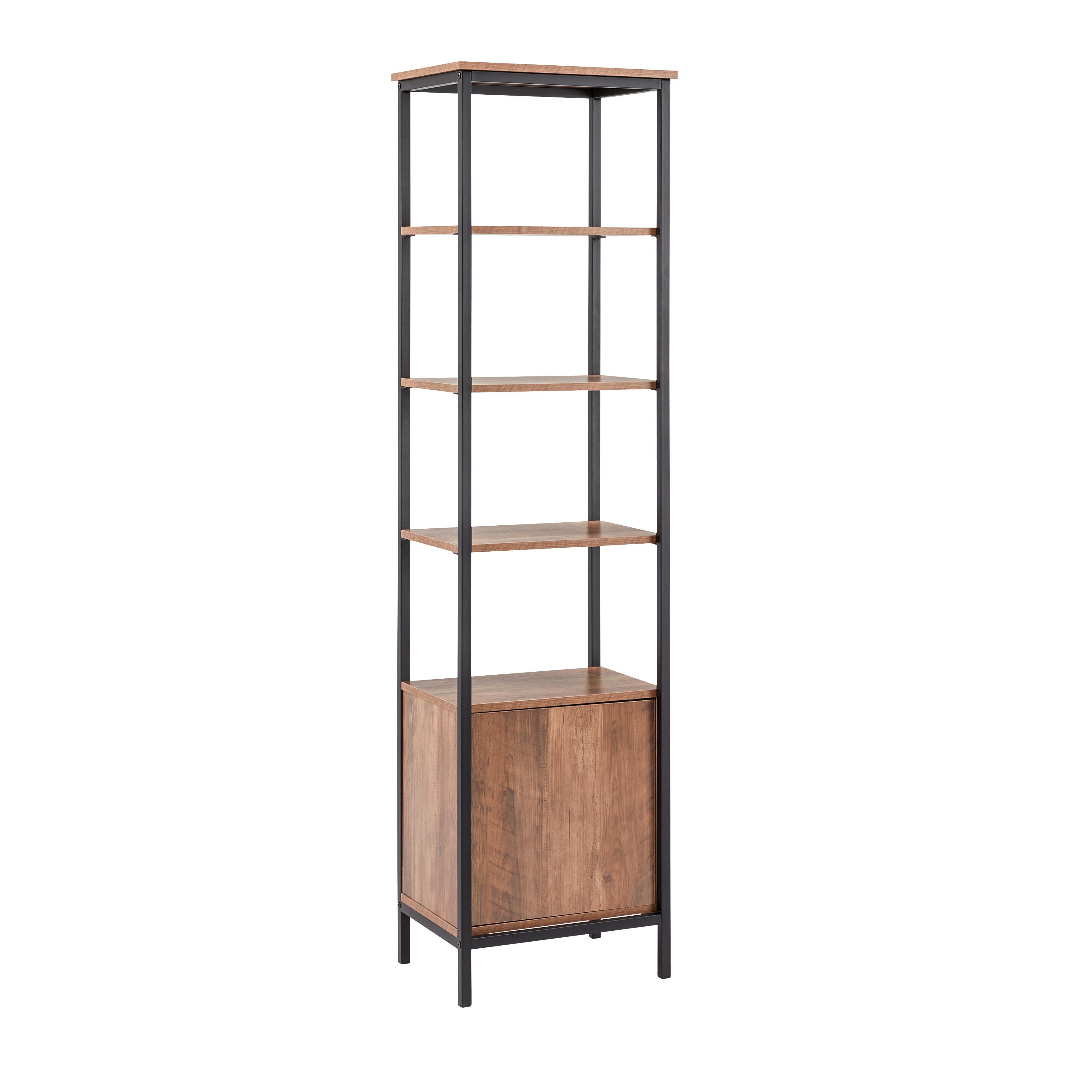 Vysoká skrinka DELL - čierna/prírodná farba, Modern, kov/kompozitné drevo (45/172/34cm) - Bessagi Home