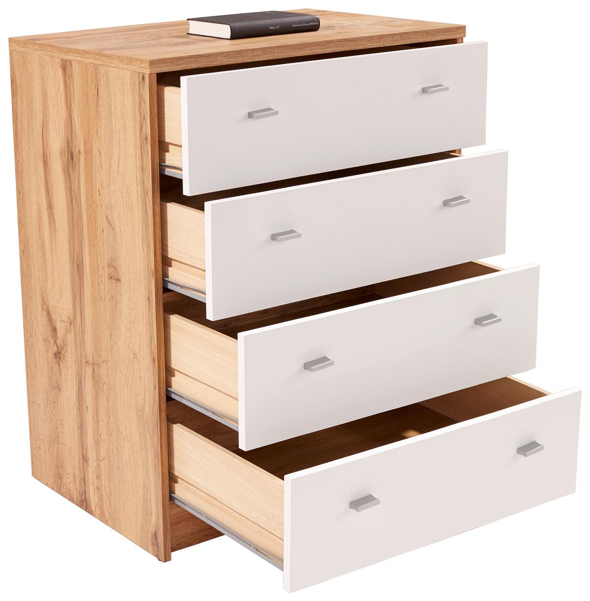 Kommode B 74cm 4-You New, Wotan Eiche Dekor/Weiß - Eichefarben/Schwarz, MODERN, Holzwerkstoff (74/85,4/44,5cm)