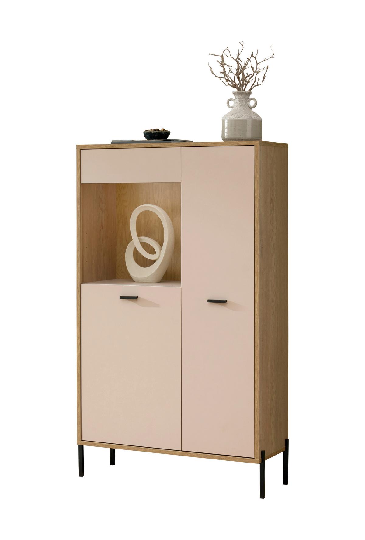 Vitrine Fredericia Eichefarben Kaschmir B: 80 cm - Kaschmir/Eichefarben, Design, Glas/Holzwerkstoff (80/150/35cm) - MID.YOU