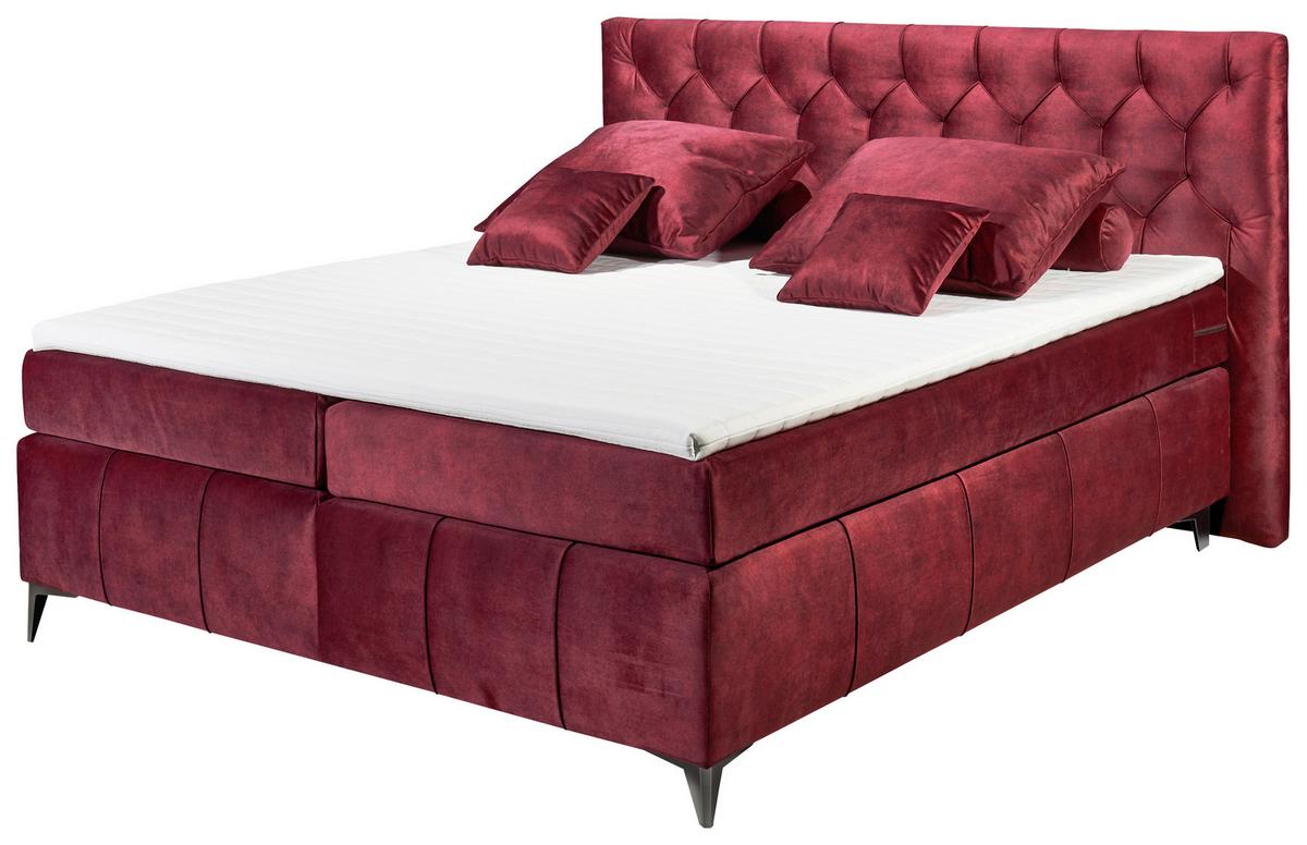 Boxspring postel Pembroke, 180x200, vínová - bordeaux/černá, Basics, kompozitní dřevo/textil (180/200cm) - MID.YOU