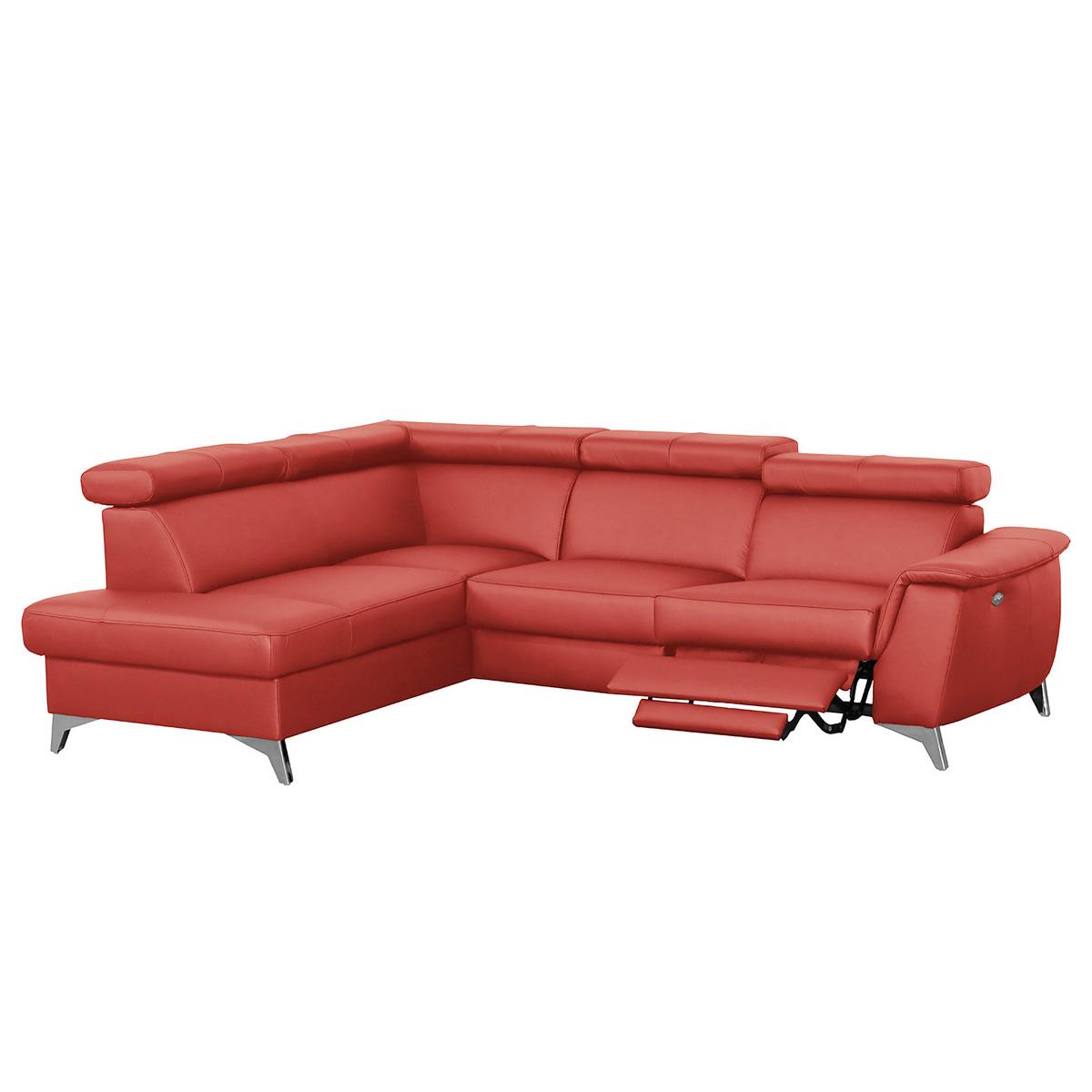 Ecksofa Lince Rot S: 197x257 Cm - Chromfarben/Rot, Design, Leder/Textil (197/257cm) - Livetastic