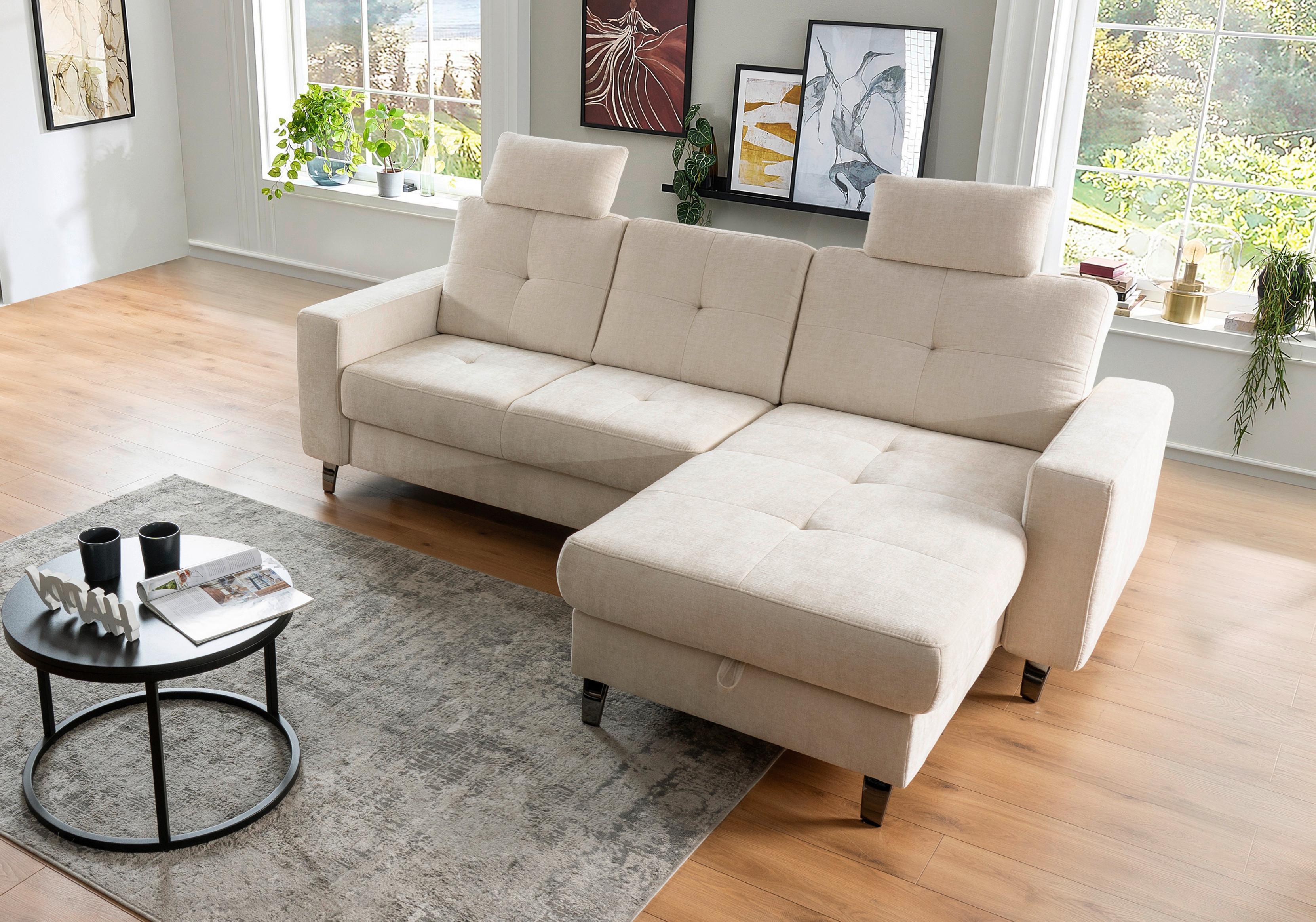 Ecksofa Varese mit Bettkasten Naturfarben 239x164 cm - Beige/Schwarz, KONVENTIONELL, Textil (239/164cm) - James Wood