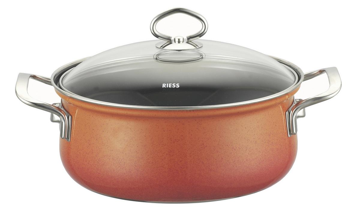 Kochtopfset 7-Tlg. Emaill inkl. Pfanne - Orange, Basics, Glas/Metall (48,5/28,5/24cm) - Riess