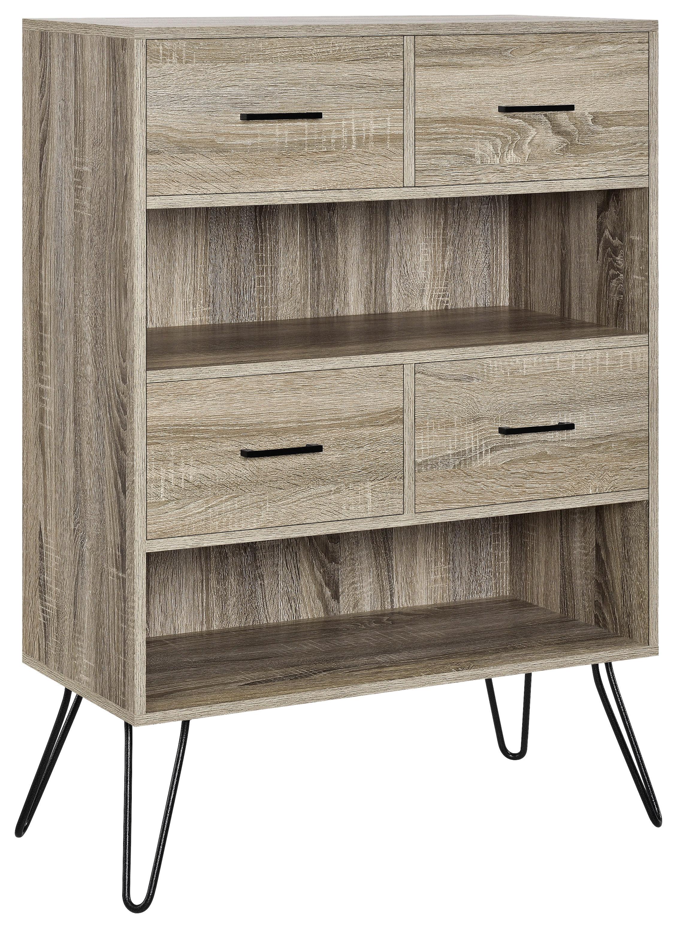 Kommode London Grau/Eichefarben 79 cm - Eichefarben/Schwarz, Design, Holzwerkstoff/Metall (79/112/36cm) - MID.YOU