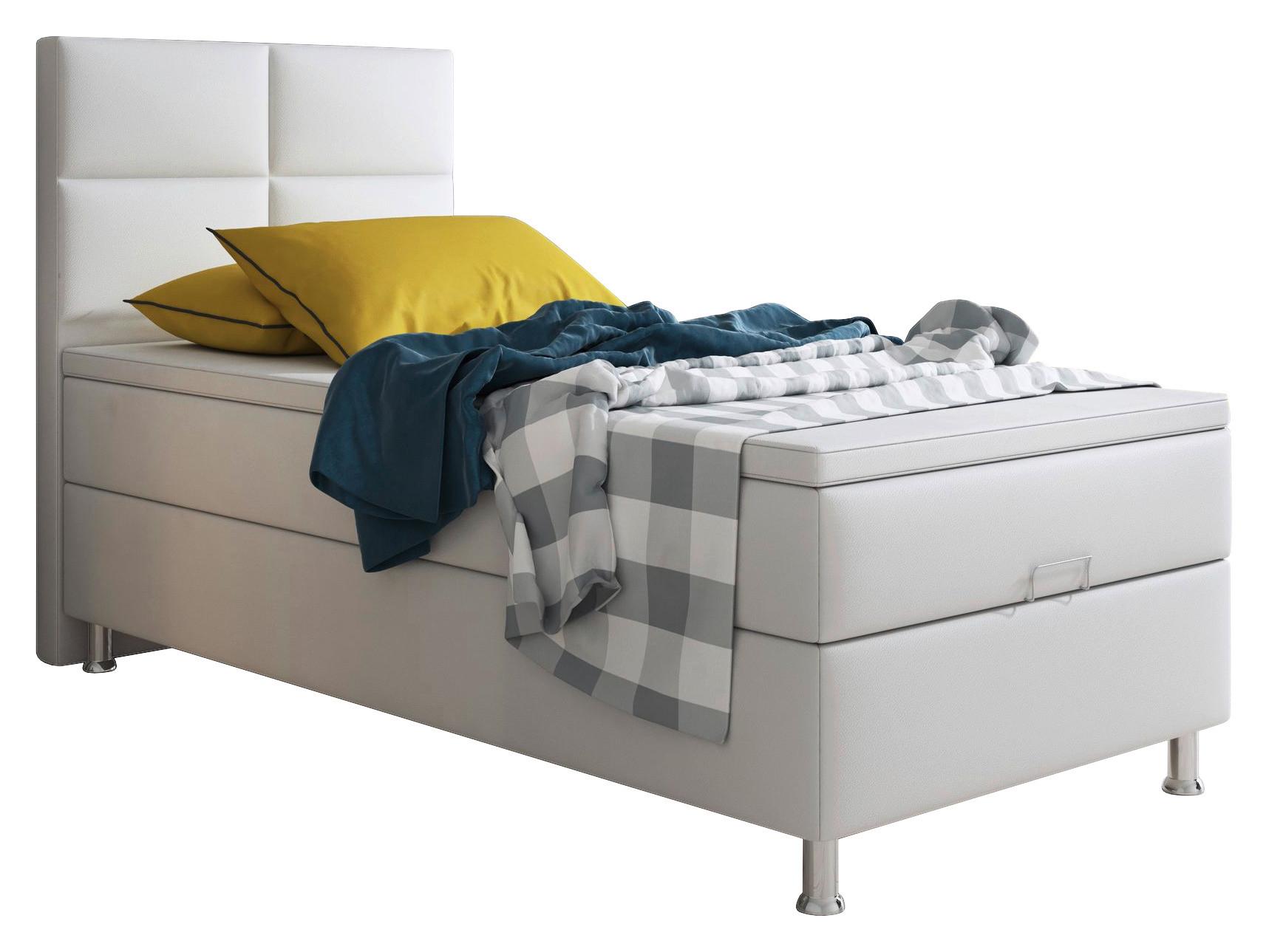 Boxspringbett mit Topper 90x200 cm Miami-Bk - Silberfarben/Weiß, KONVENTIONELL, Leder/Textil (90/115/210cm) - MID.YOU