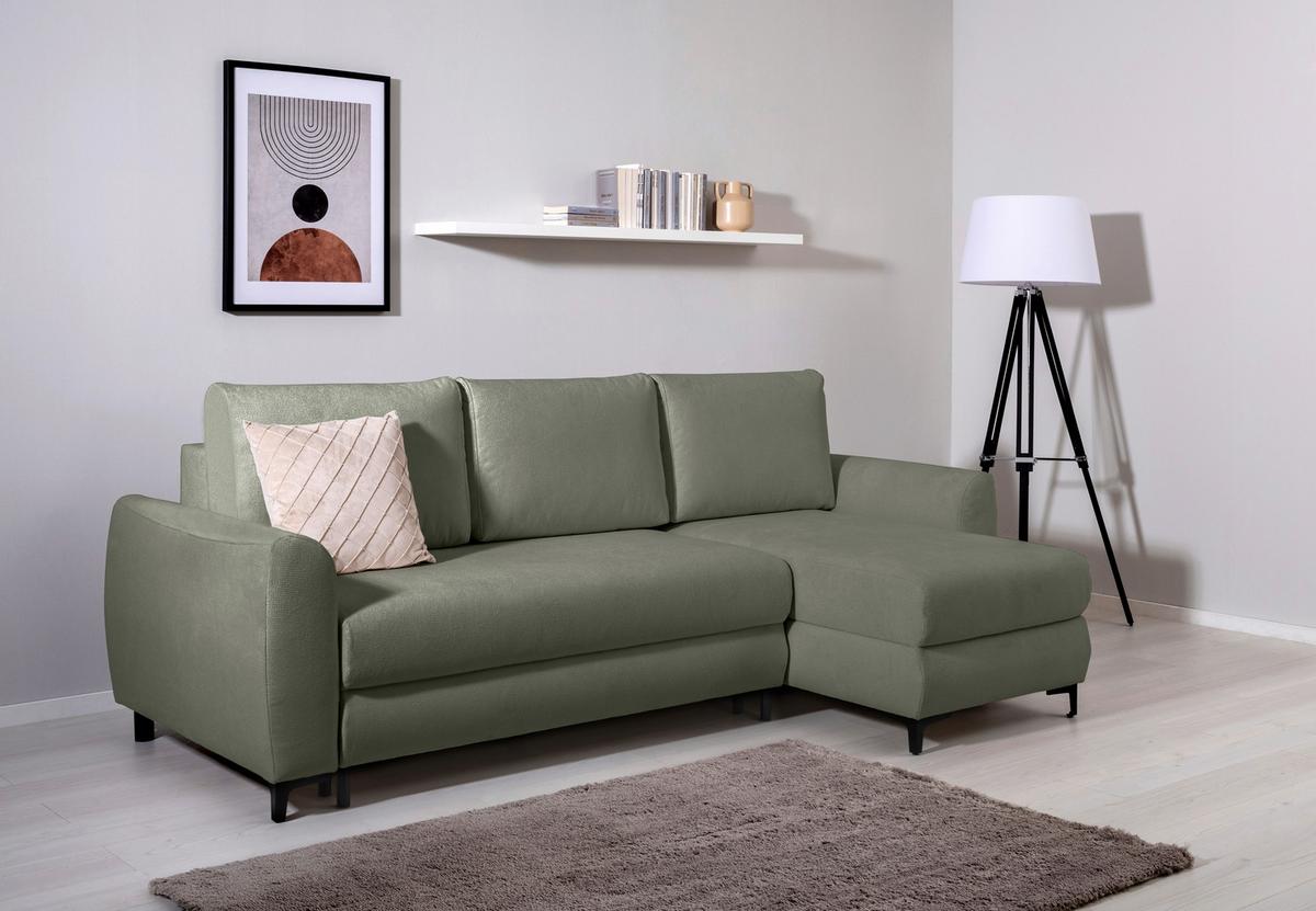 Ecksofa Moli, Grün S: 236x148 cm - Schwarz/Grün, Design, Textil (236/148cm) - MID.YOU