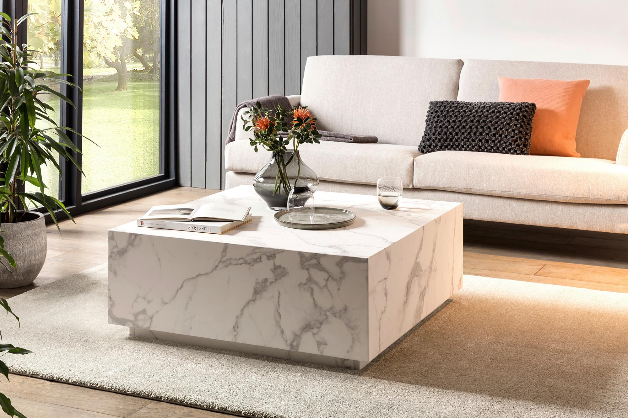 Couchtisch Weiß L: 90 cm - Weiß, Design, Holzwerkstoff (90/90/35cm) - Livetastic