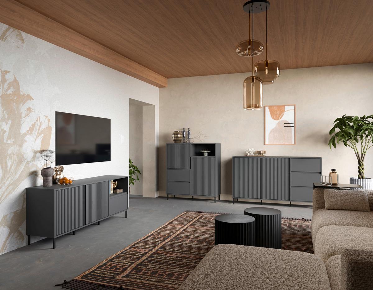 Kommode Avenale Anthrazit B: 157,8 Cm - Anthrazit/Schwarz, Trend, Holzwerkstoff (157,8/91,6/40cm)