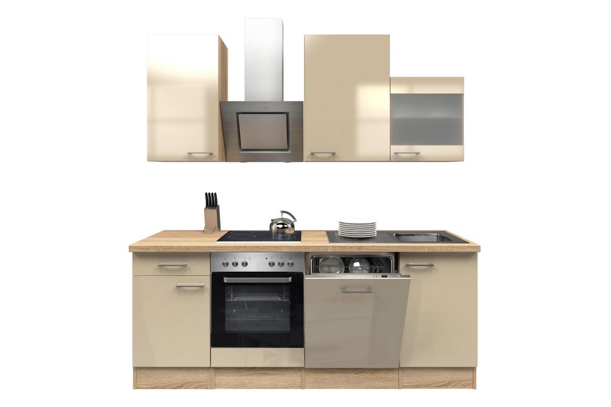 Küchenzeile Nepal mit Geräten 220 cm Kaschmir/Eiche Dekor - Kaschmir/Sonoma Eiche, MODERN, Glas/Holzwerkstoff (220cm) - FlexWell
